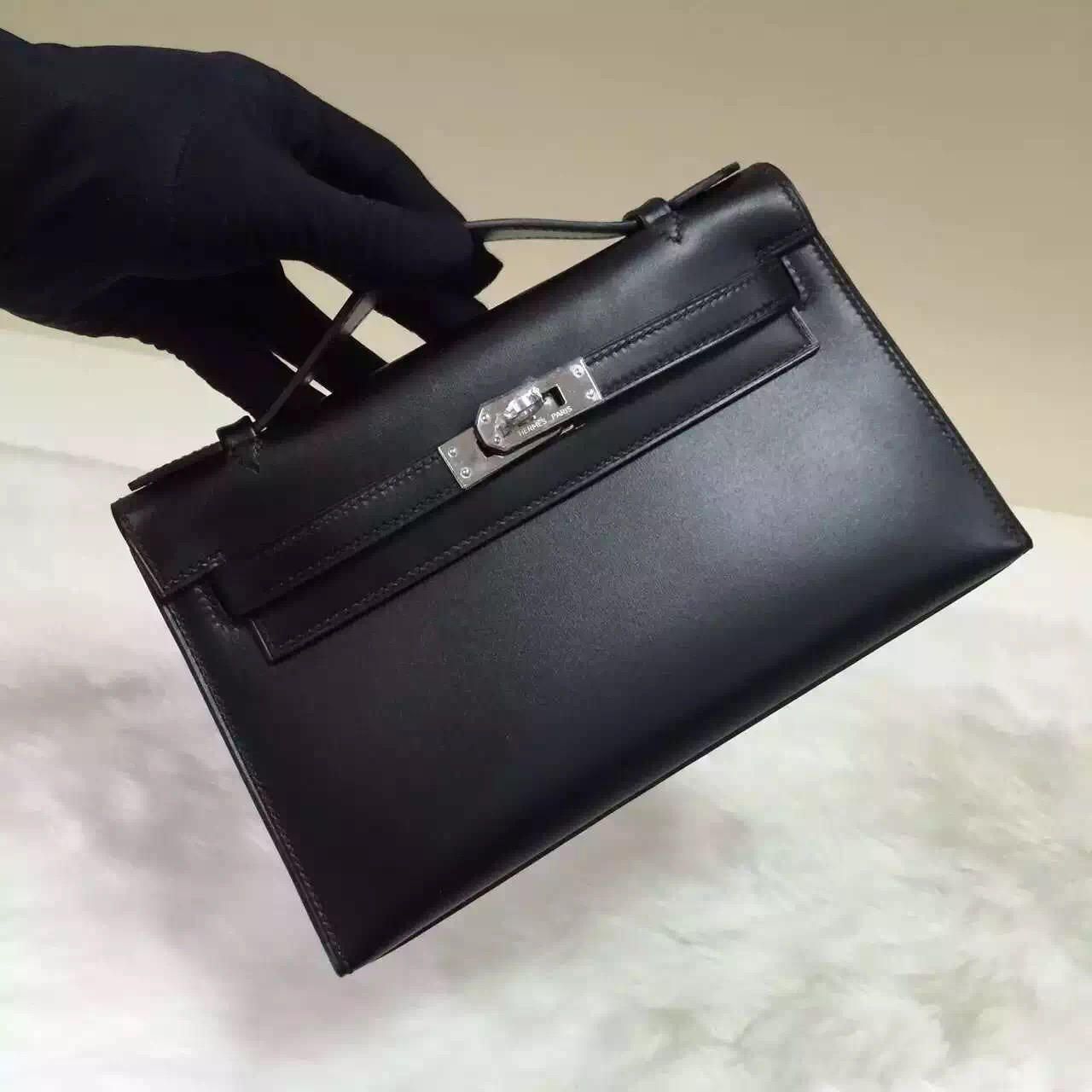 Sale Hermes Black Box Calfskin Leather Mini Kelly Bag 22CM