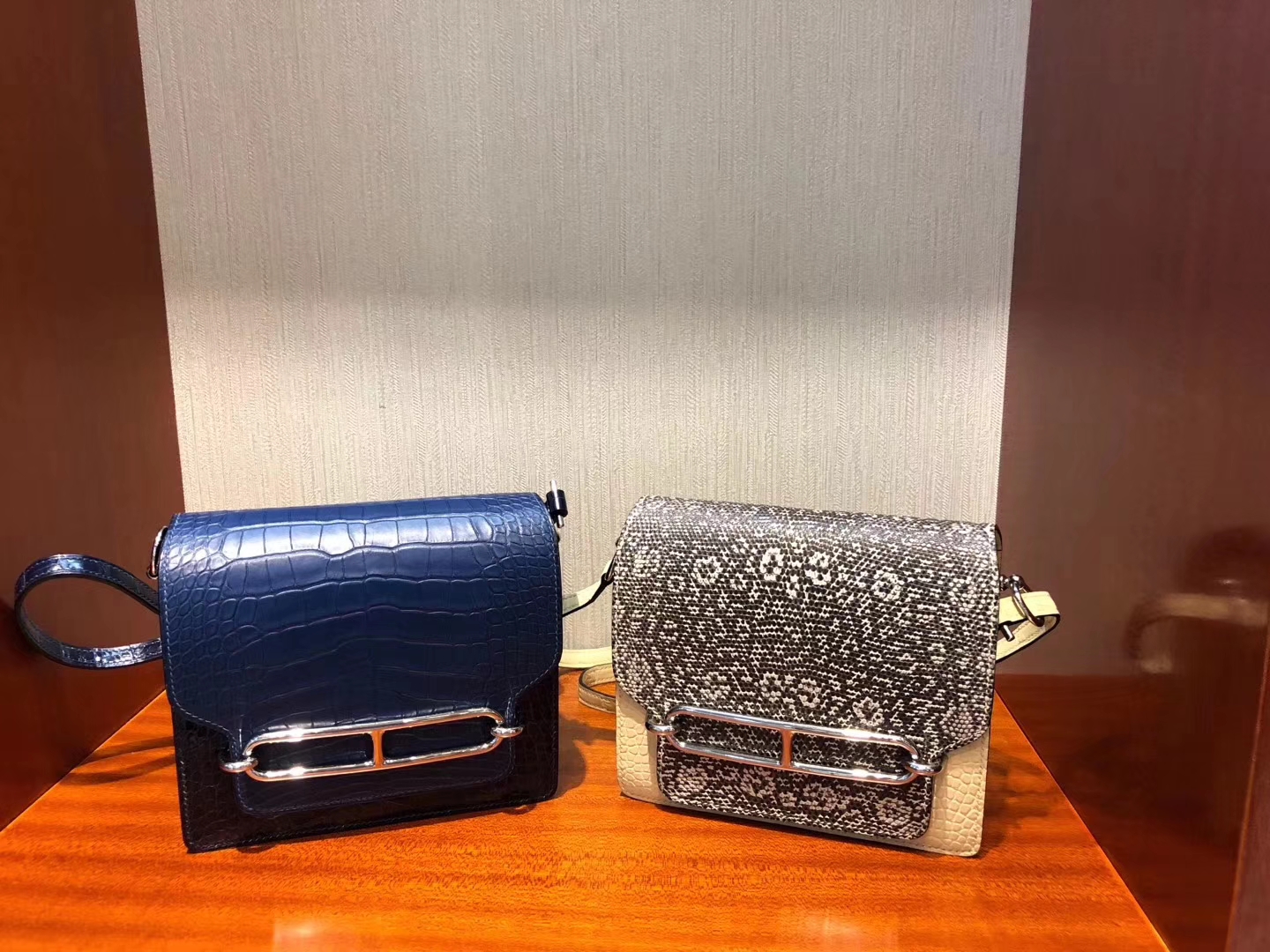 Fashion Hermes Blue Malta/Blue Saphir Crocodile Leather Roulis Bag18CM Silver Hardware