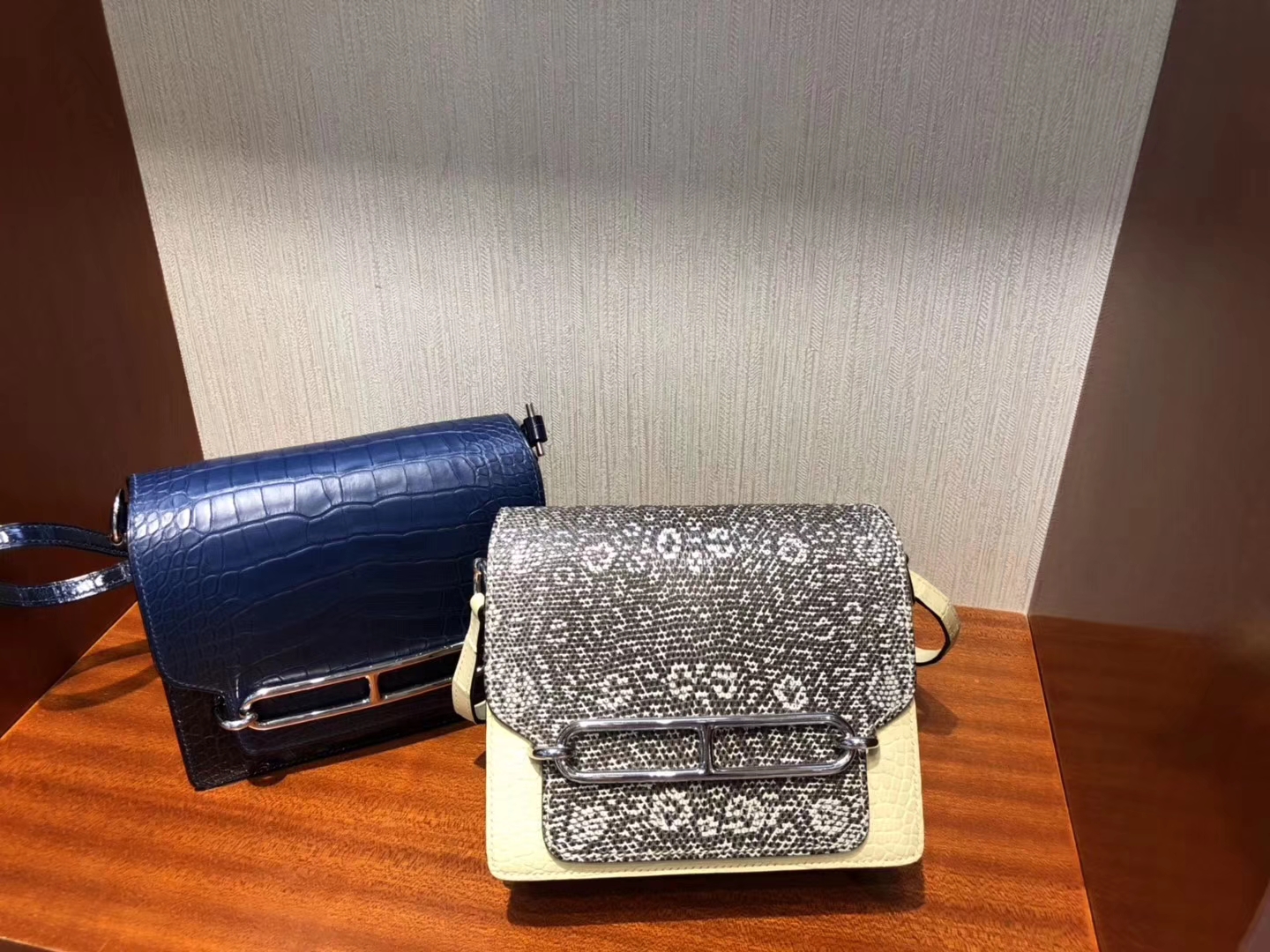 Fashion Hermes Blue Malta/Blue Saphir Crocodile Leather Roulis Bag18CM Silver Hardware