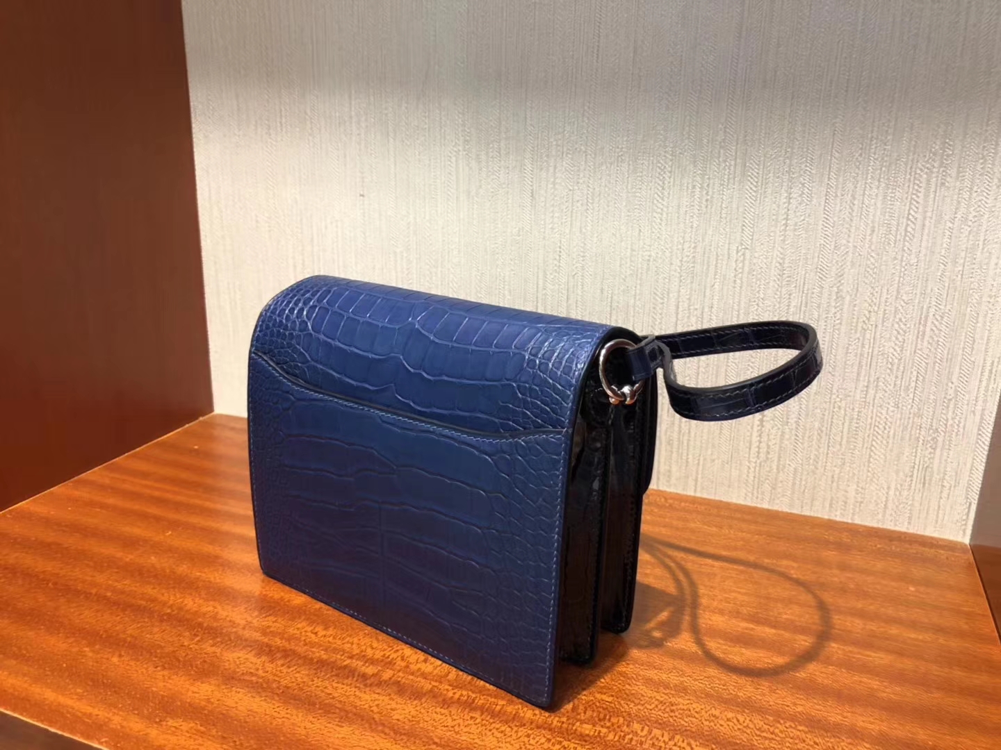 Fashion Hermes Blue Malta/Blue Saphir Crocodile Leather Roulis Bag18CM Silver Hardware