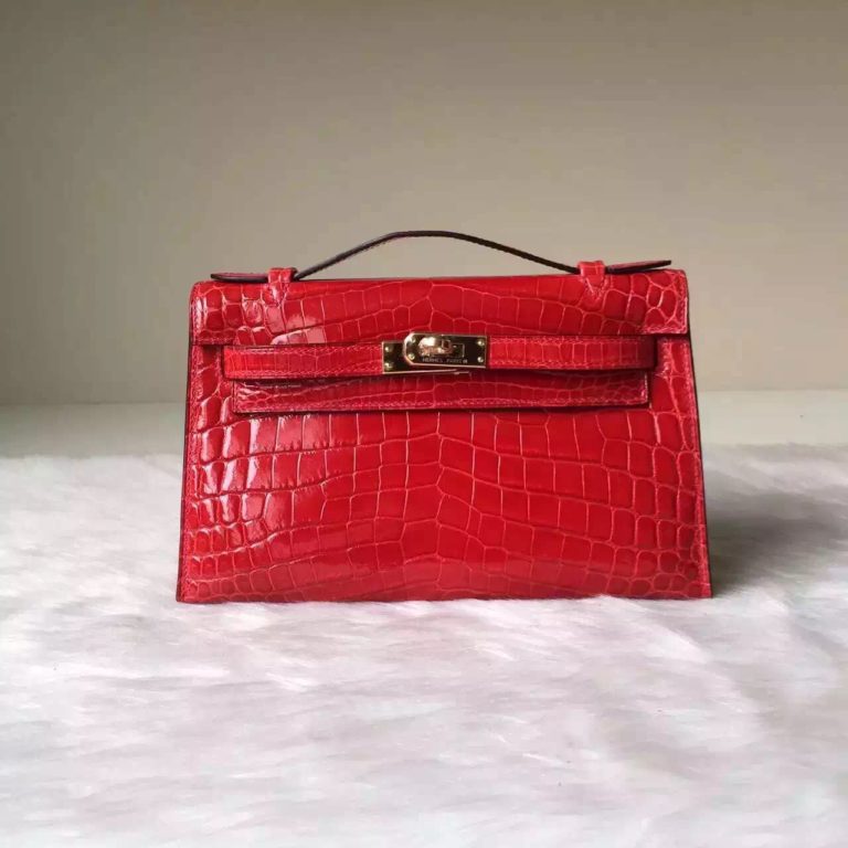 Hermes CK95 Braise Red Crocodile Leather MiniKelly Pochette Bag  22cm