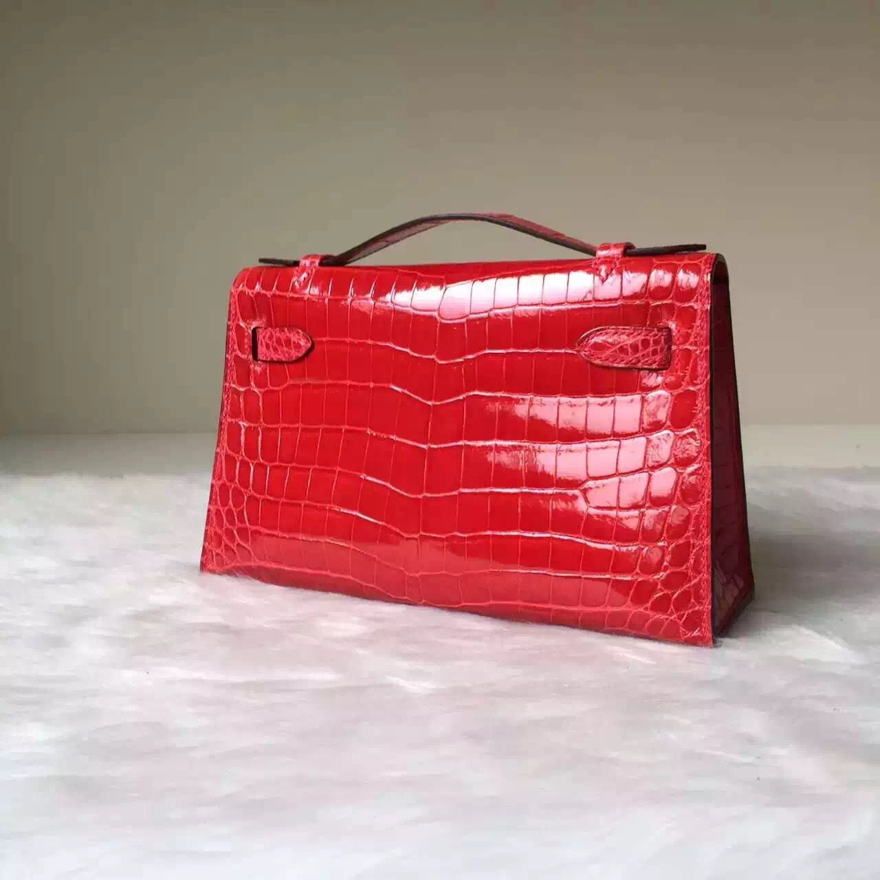 Discount Hermes CK95 Braise Red Crocodile Leather MiniKelly Pochette Bag 22cm
