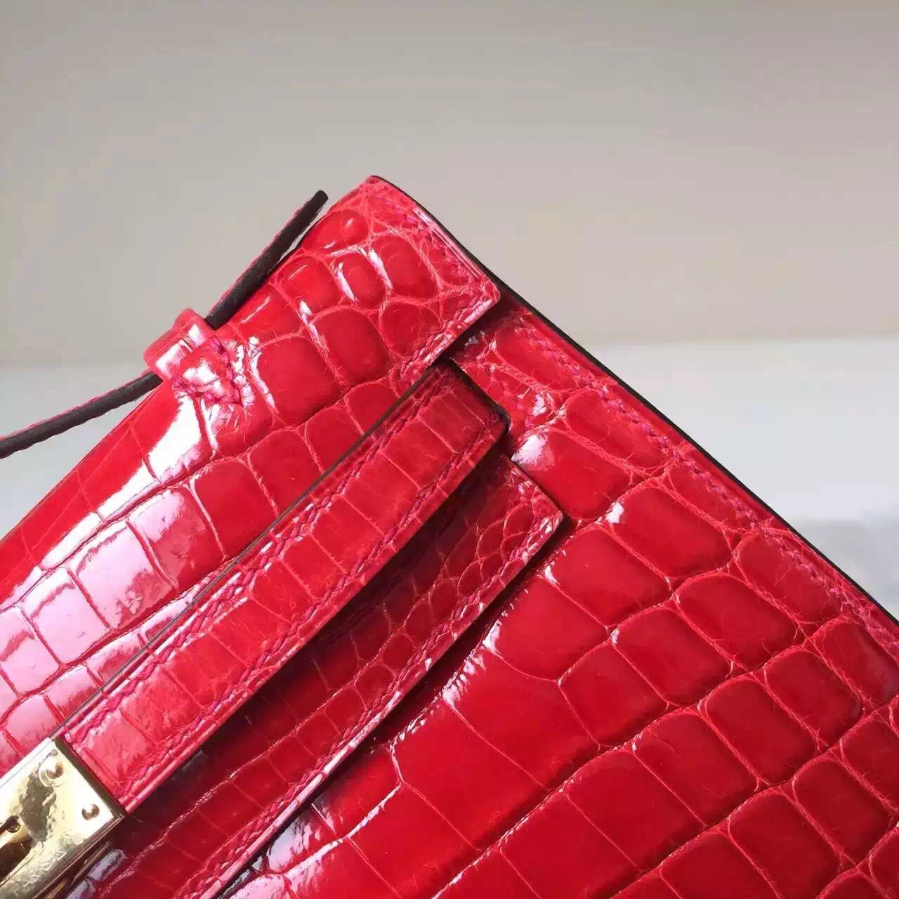 Discount Hermes CK95 Braise Red Crocodile Leather MiniKelly Pochette Bag 22cm