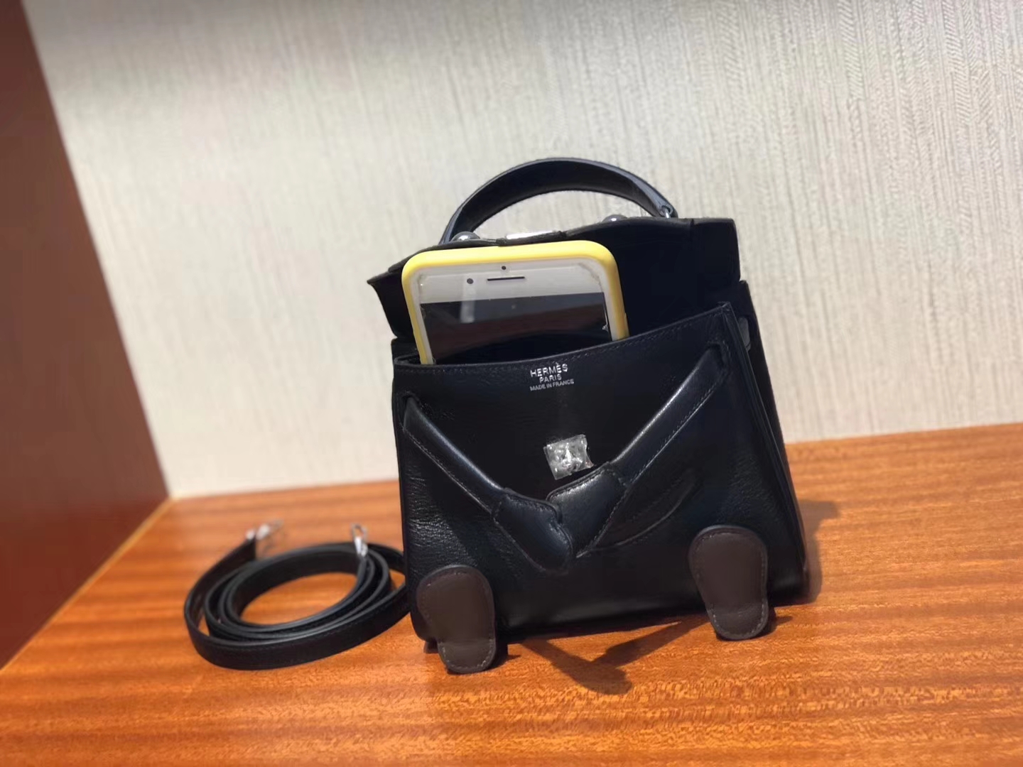 New Arrival Hermes Black & Coffee Calf Leather Kell Doll Tote Bag Silver Hardware