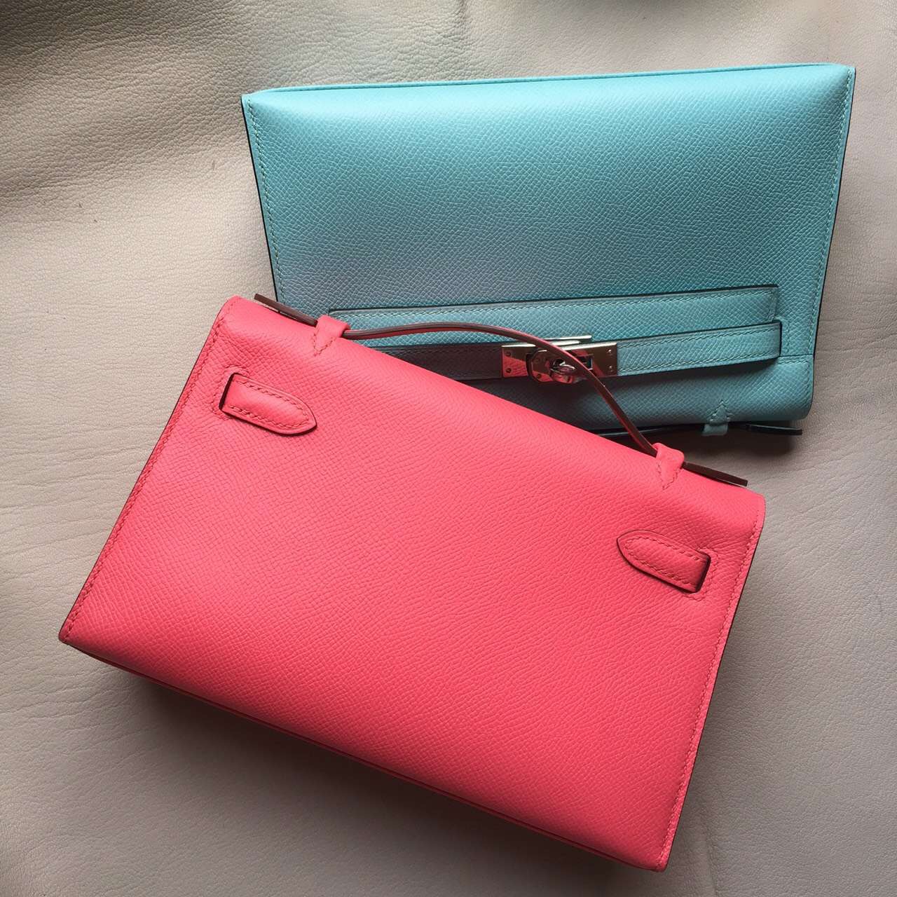 Discount Hermes 8W Rose Lipstick & 3P Lagon Blue Mini Kelly Bag22cm