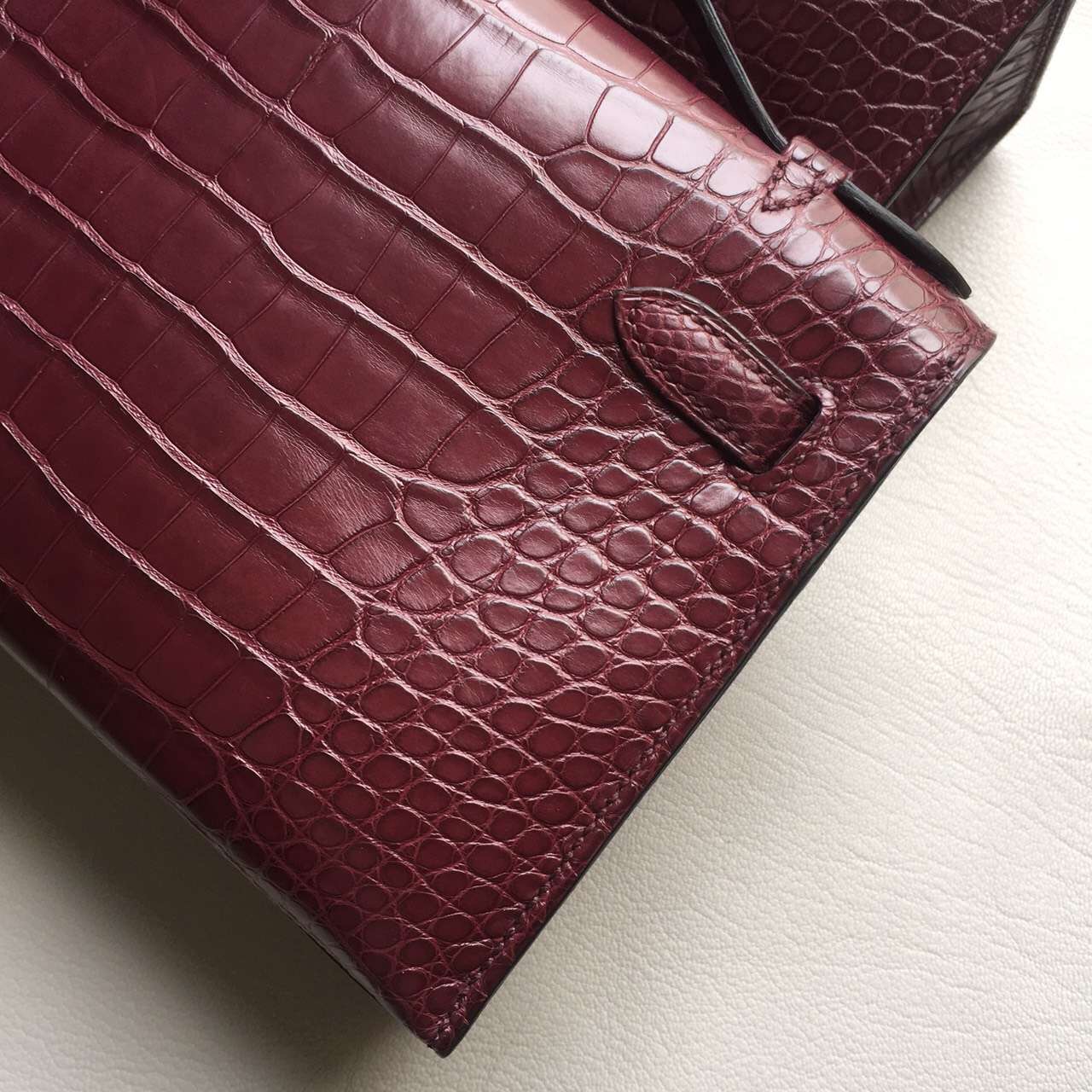 Wholesale Hermes Wine Red Crocodile Matt Leather Mini Kelly Clutch Bag