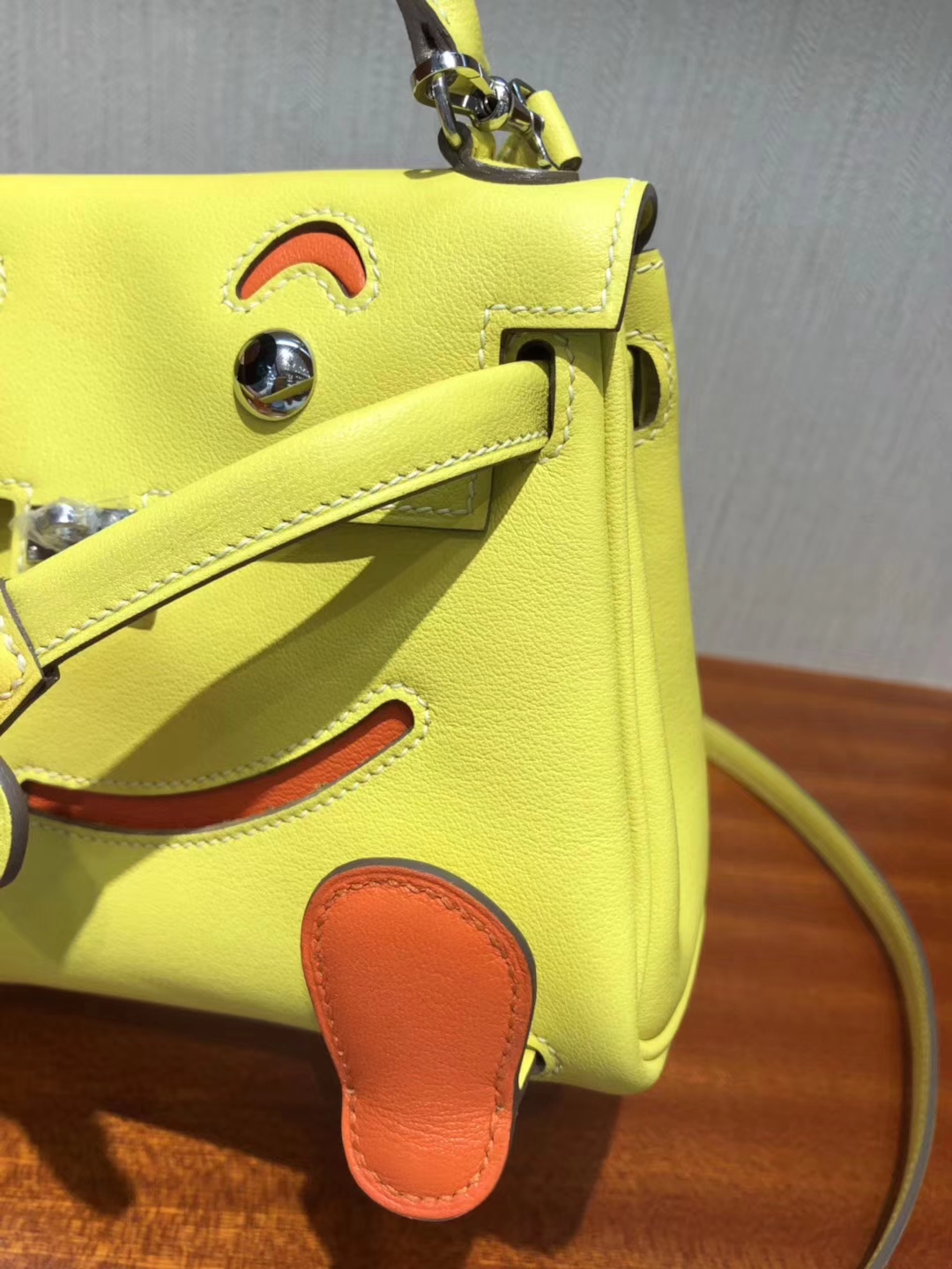 Pretty Hermes 9R Lemone Yellow/Orange Swift Calf Kell Doll Tote Bag16CM