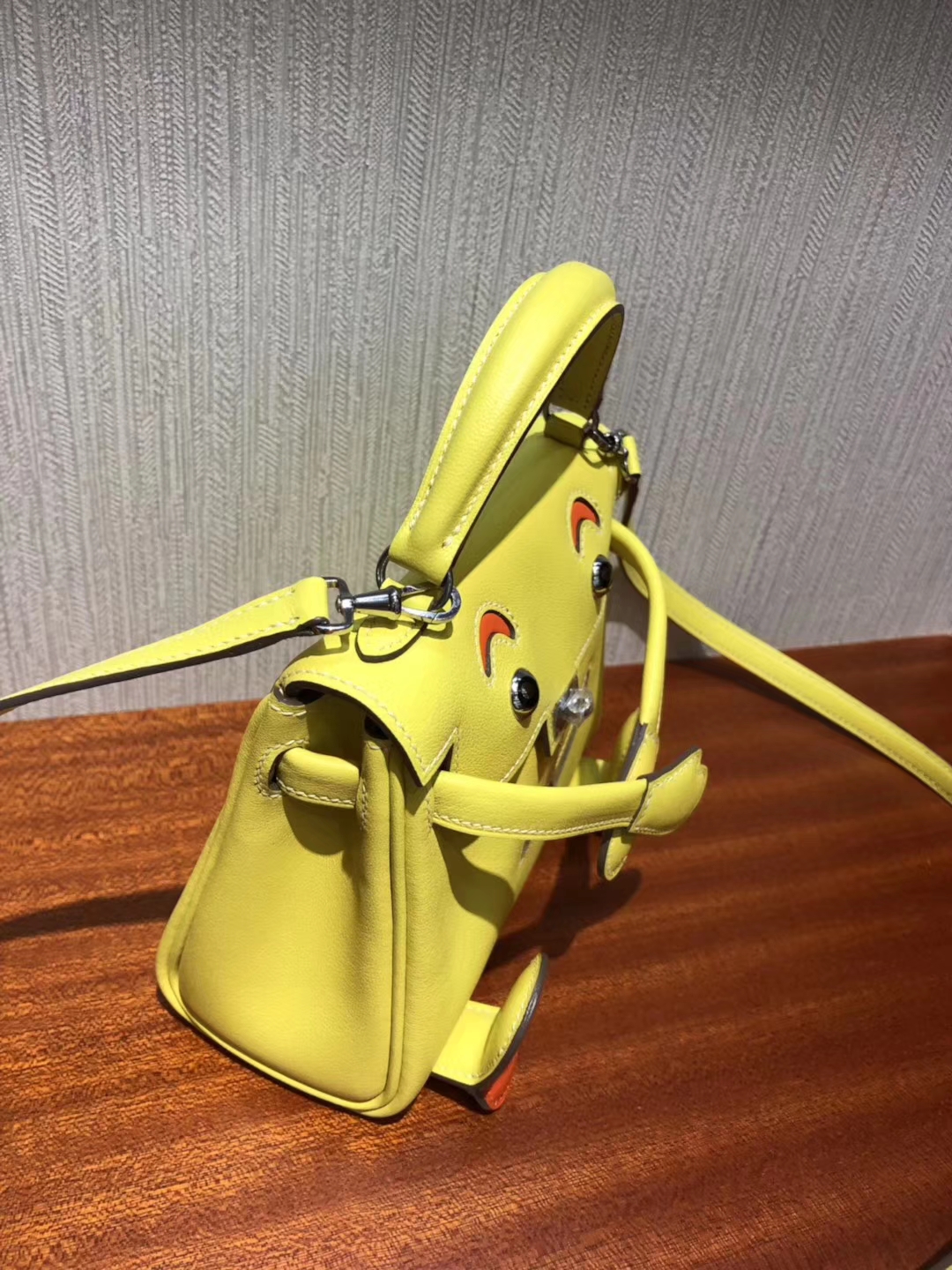 Pretty Hermes 9R Lemone Yellow/Orange Swift Calf Kell Doll Tote Bag16CM
