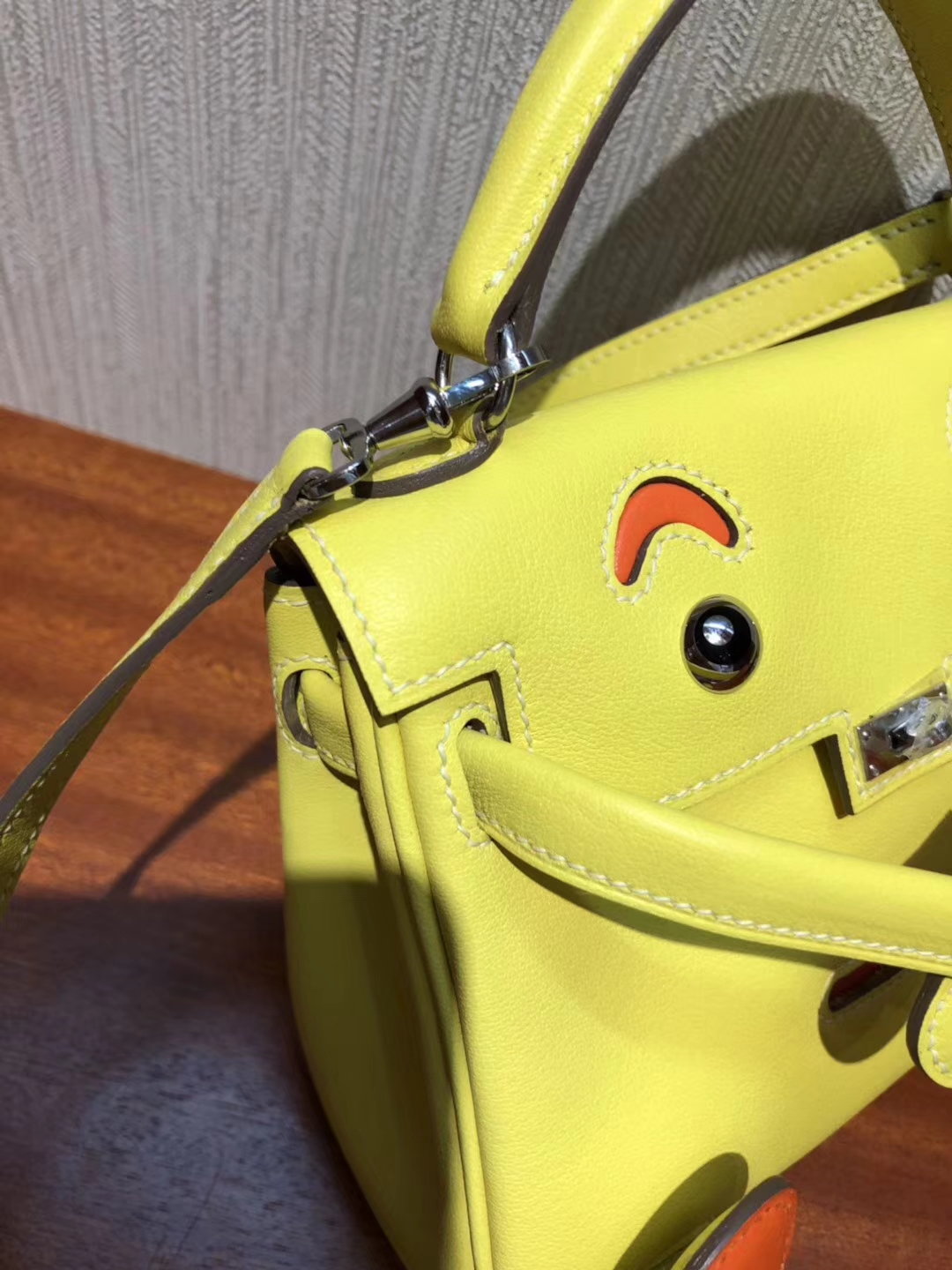 Pretty Hermes 9R Lemone Yellow/Orange Swift Calf Kell Doll Tote Bag16CM