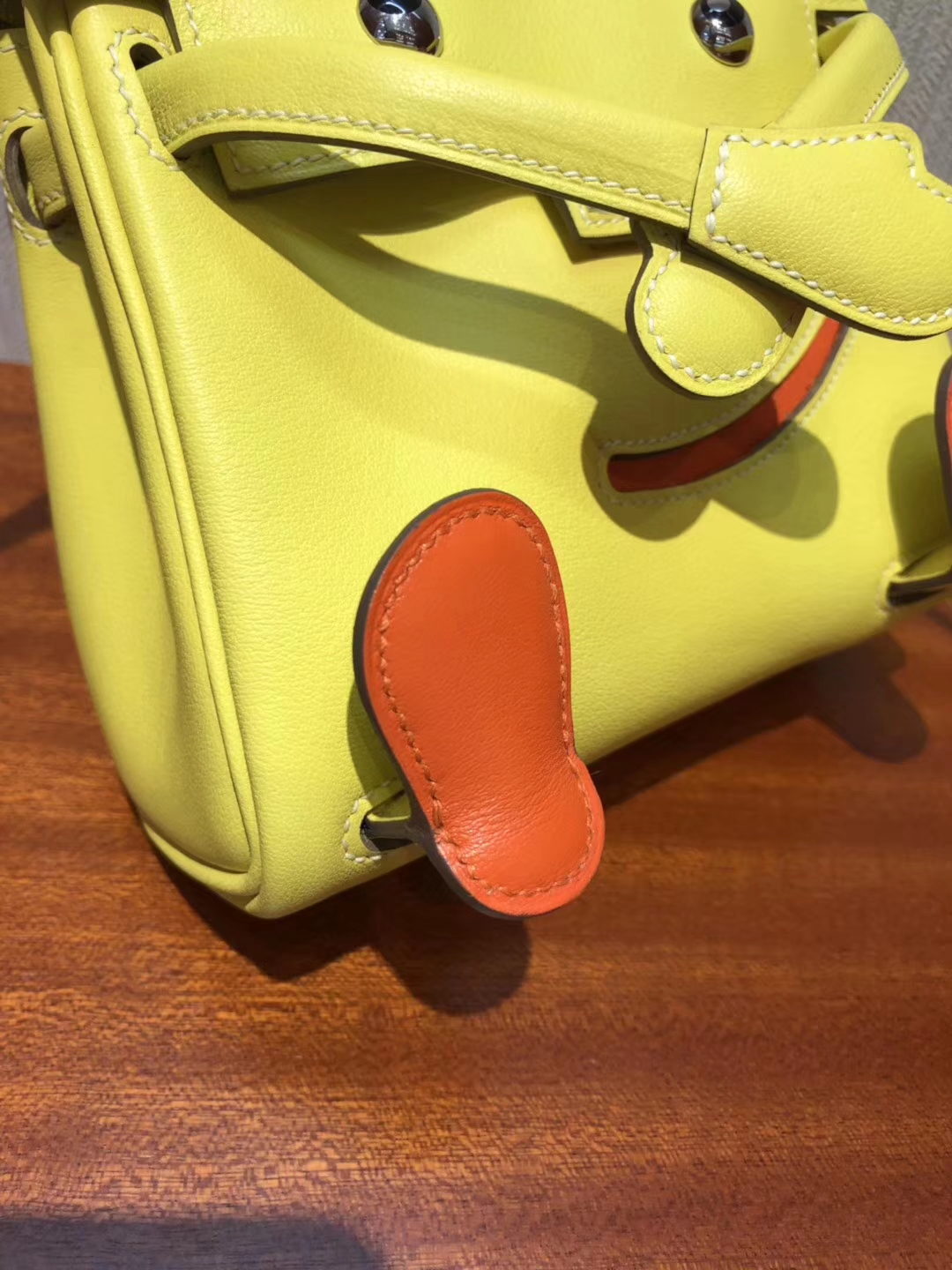 Pretty Hermes 9R Lemone Yellow/Orange Swift Calf Kell Doll Tote Bag16CM