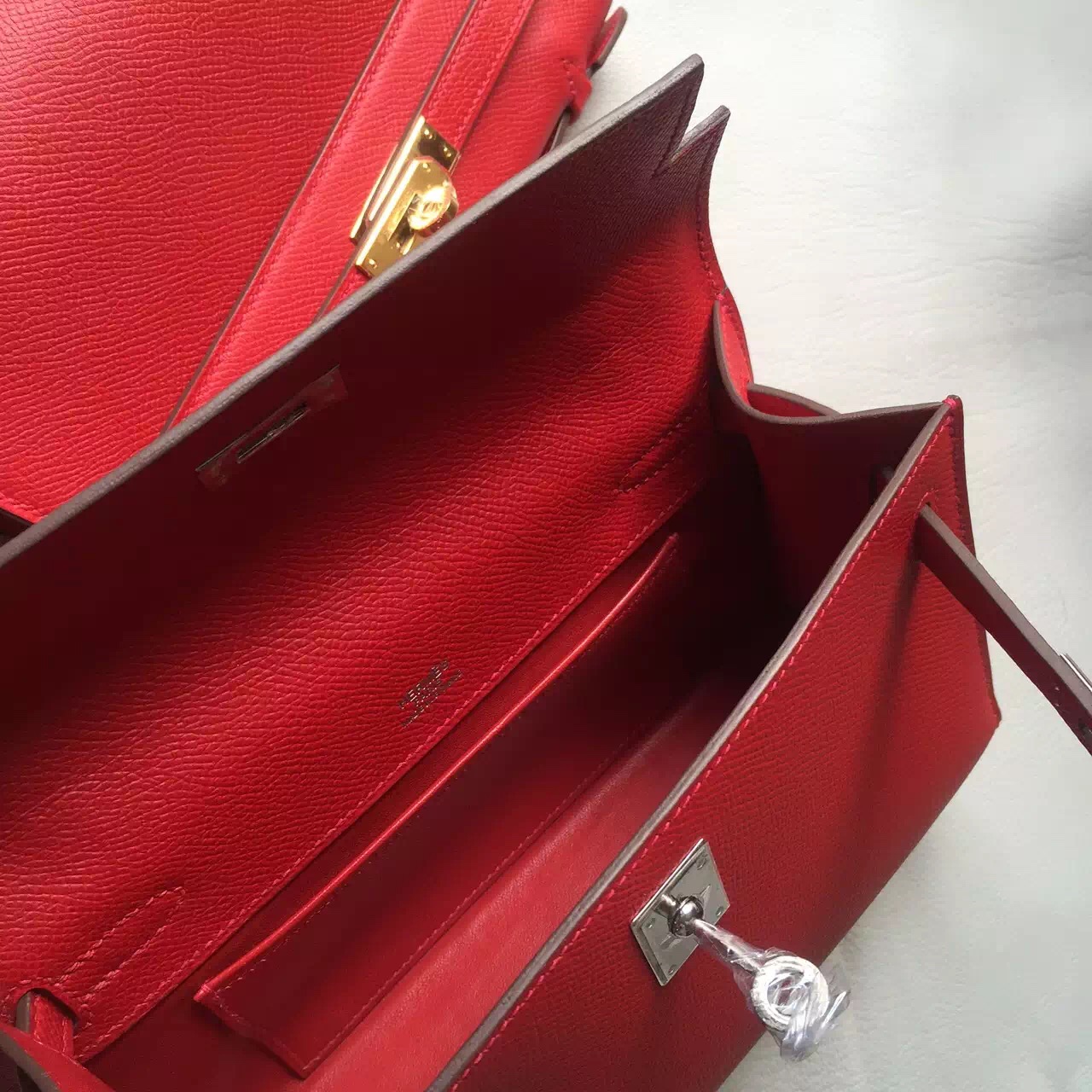 Cheap Hermes Mini Kelly Q5 Rouge Casaque Epsom Leather Clutch Bag22cm
