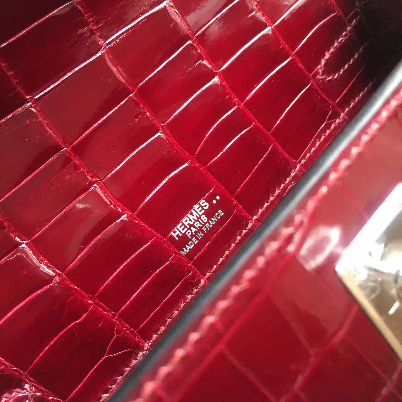 Wholesale Hermes Clutch F5 Bourgogne Red Crocodile Leather Mini Kelly Bag