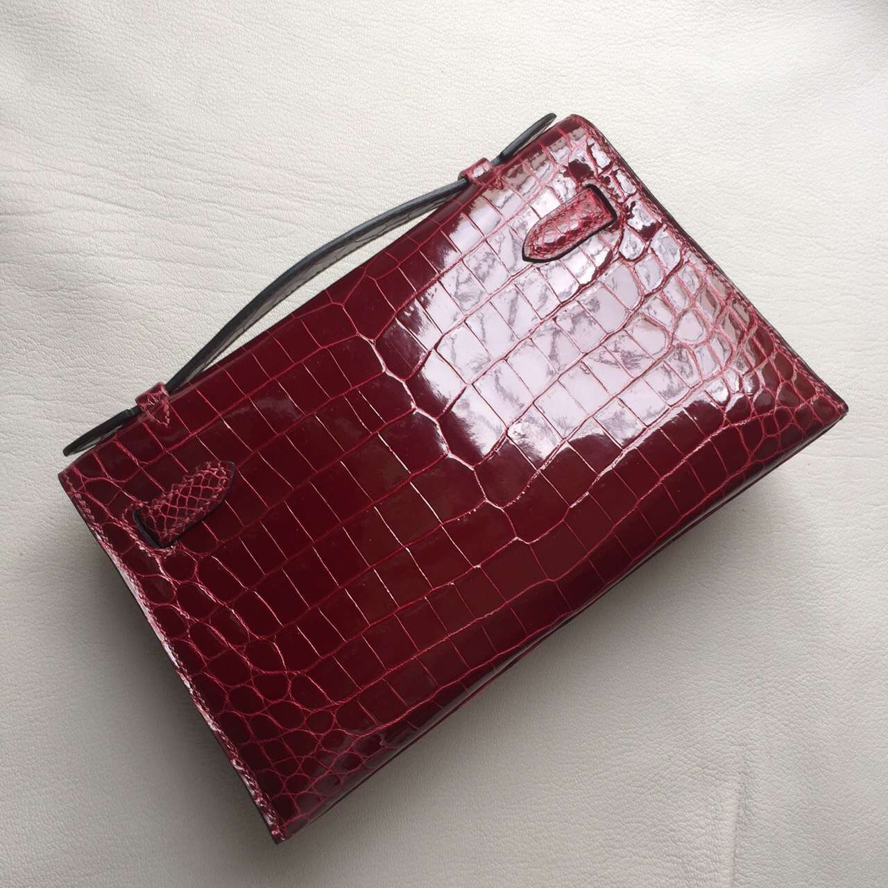Wholesale Hermes Clutch F5 Bourgogne Red Crocodile Leather Mini Kelly Bag