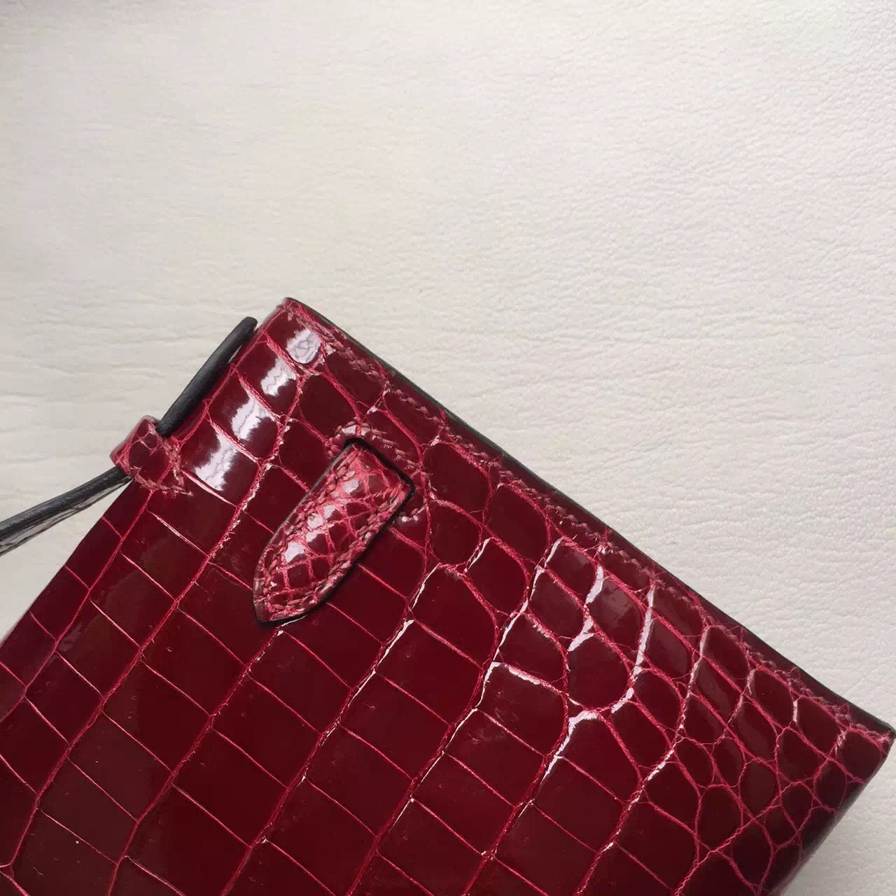 Wholesale Hermes Clutch F5 Bourgogne Red Crocodile Leather Mini Kelly Bag