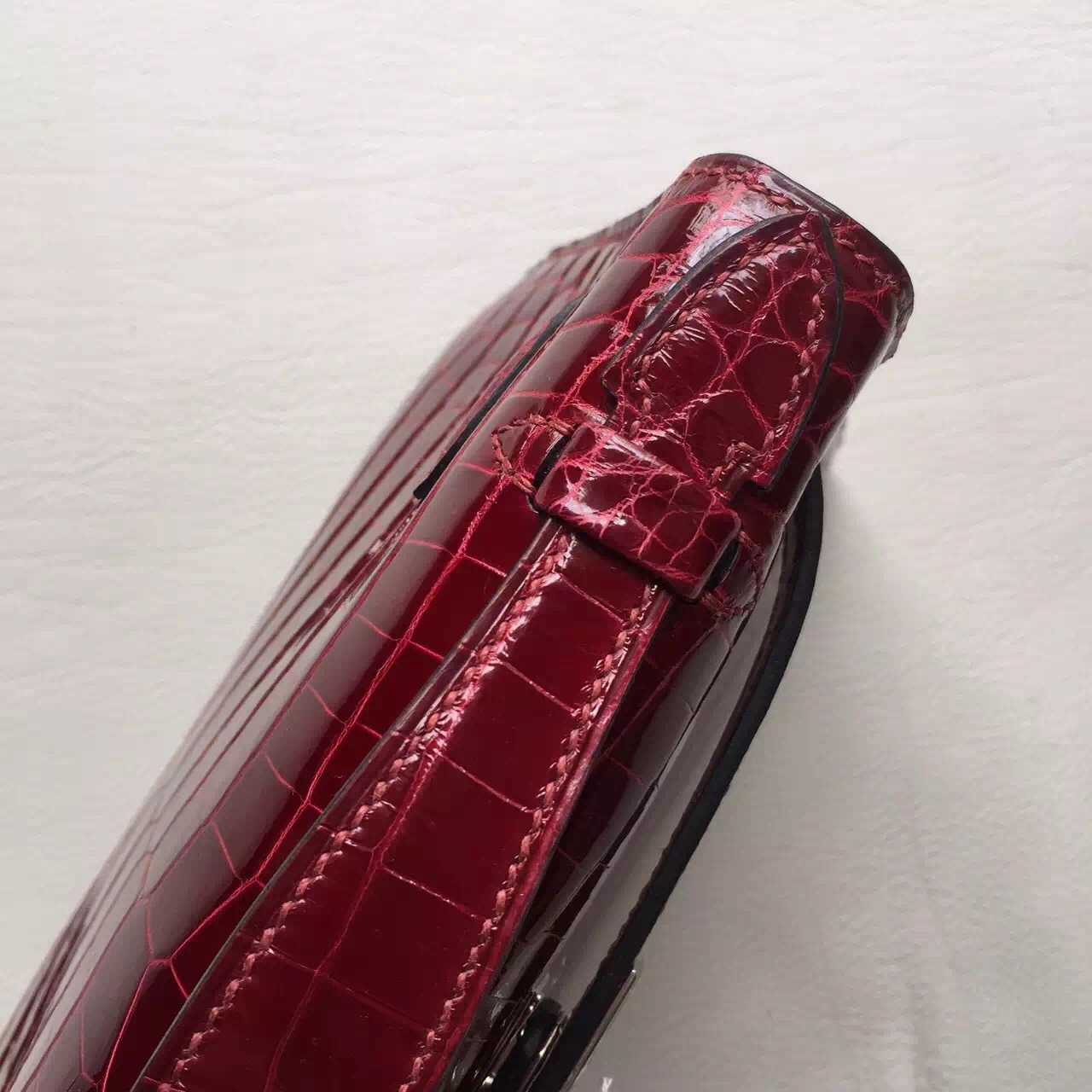 Wholesale Hermes Clutch F5 Bourgogne Red Crocodile Leather Mini Kelly Bag