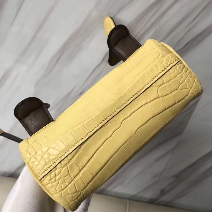 Lovely Hermes Soupre Yellow Matt Crocodile Leather Kelly Doll Tote Bag Silver Hardware