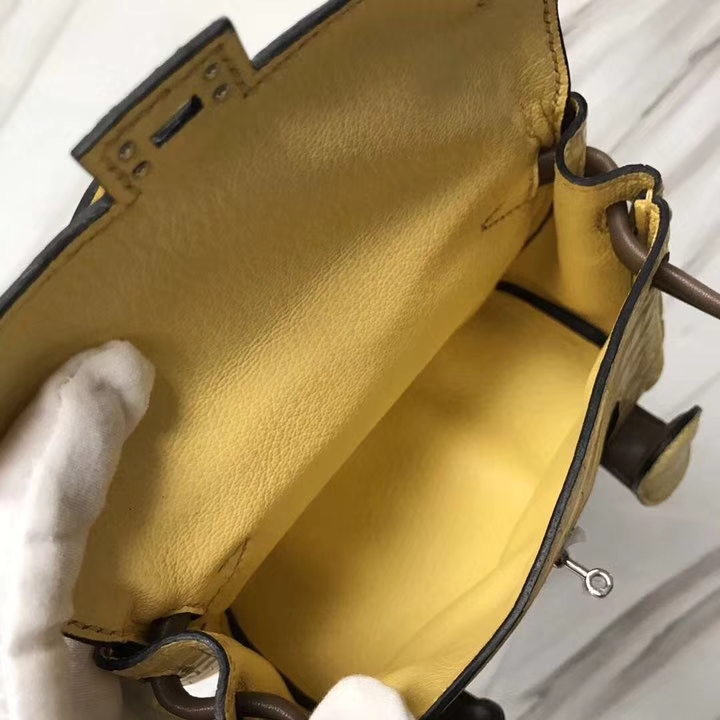 Lovely Hermes Soupre Yellow Matt Crocodile Leather Kelly Doll Tote Bag Silver Hardware