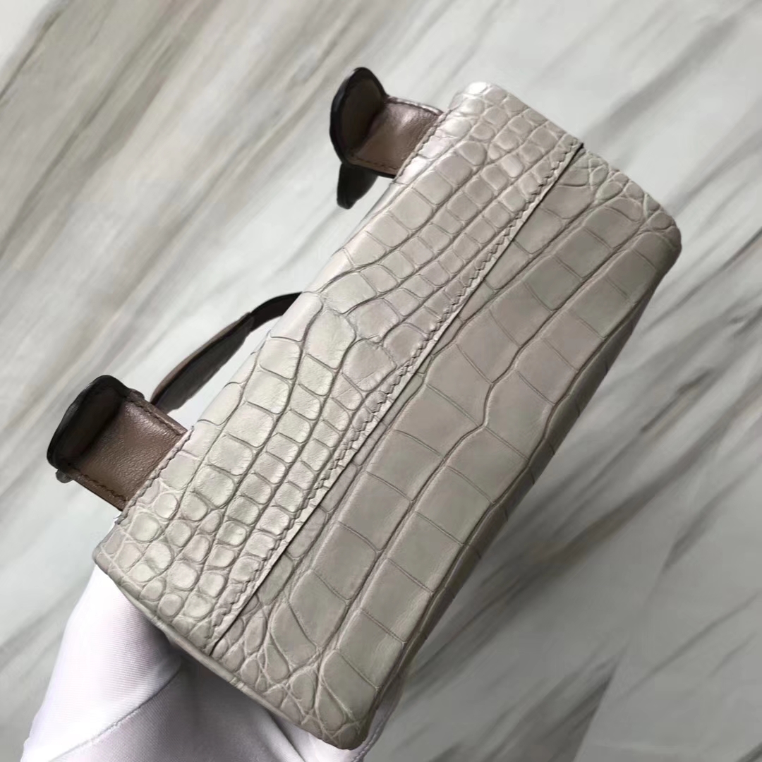 Lovely Hermes CK80 Gris Pearl Matt Crocodile Kelly Doll Bag16CM Silver Hardware