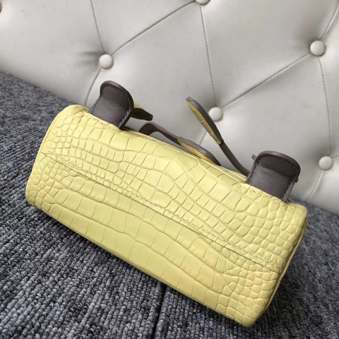 New Hermes 9R Lemon Yellow Matt Crocodile Kelly Doll Bag16cm Silver Hardware