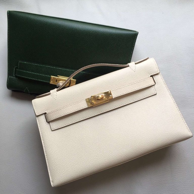 Hand Stitching Hermes CK10 Carie White Epsom Leather Minikelly Pochette  22CM