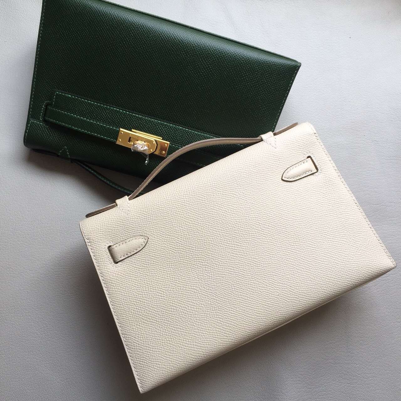 Hand Stitching Hermes CK10 Carie White Epsom Leather Minikelly Pochette 22CM