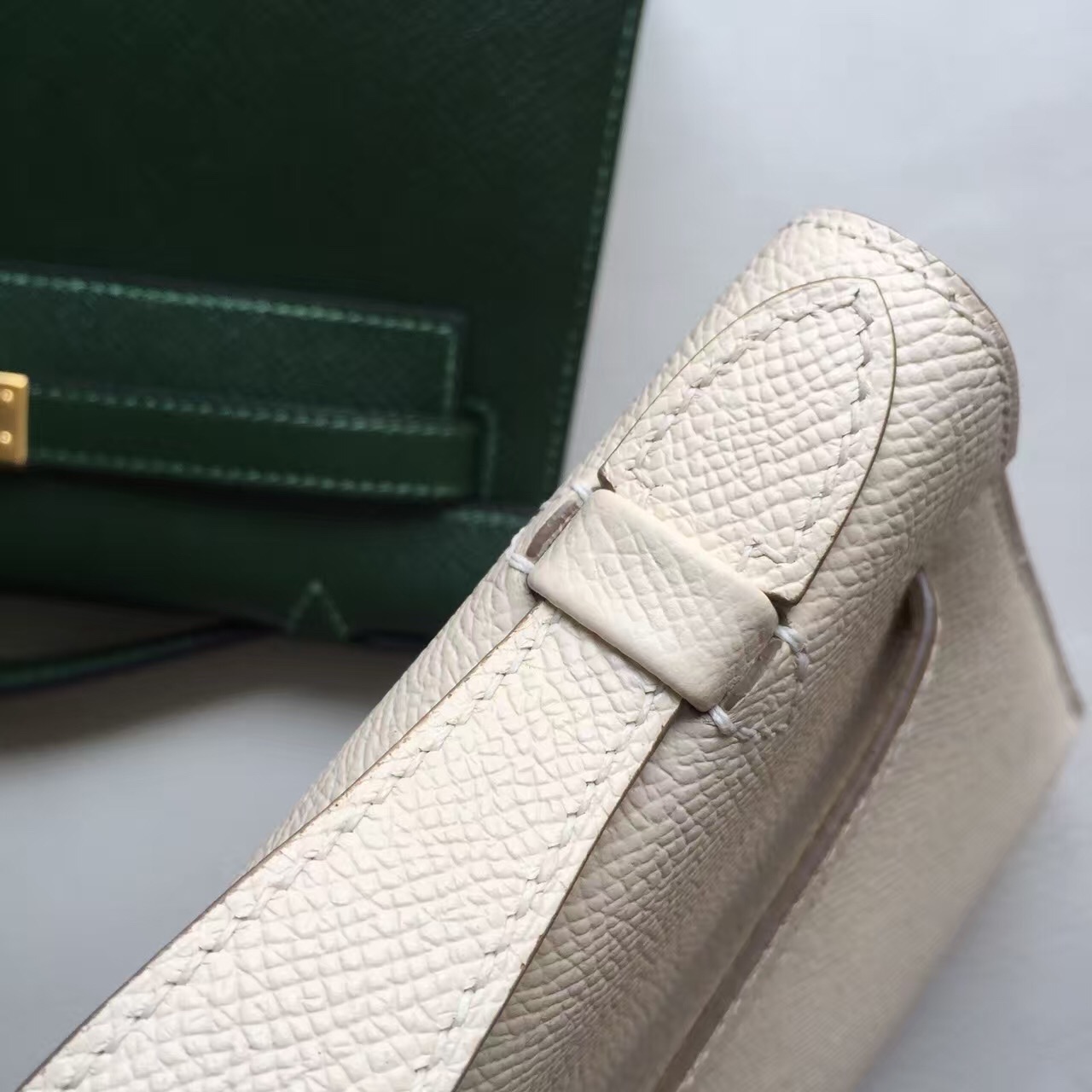 Hand Stitching Hermes CK10 Carie White Epsom Leather Minikelly Pochette 22CM