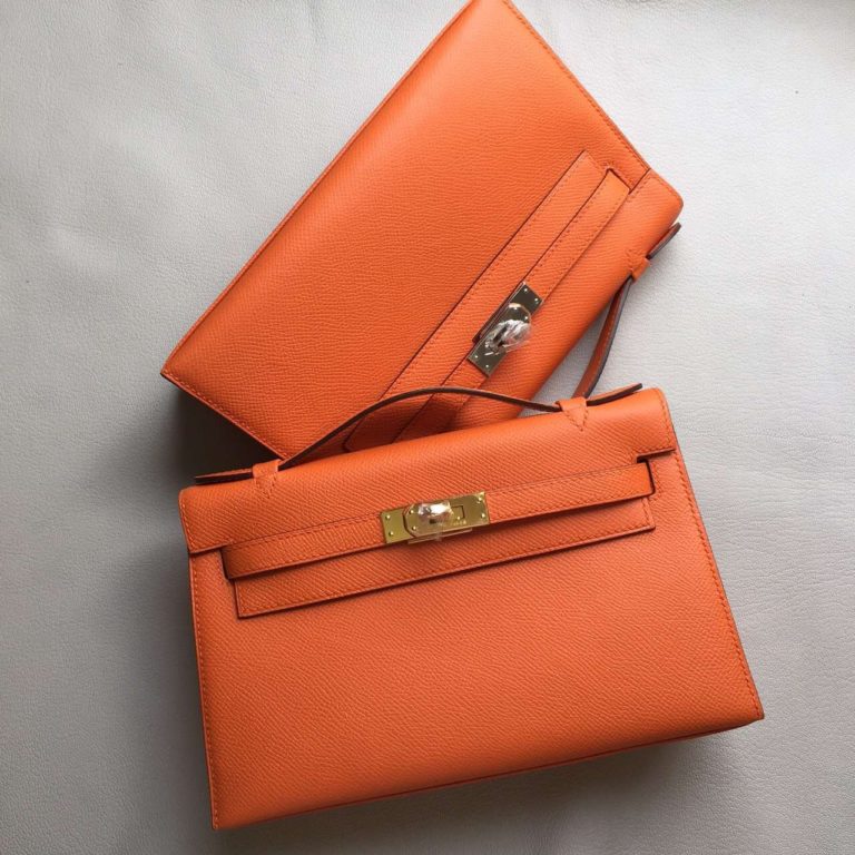 Hermes Epsom Leather Minikelly Clutch Bag  22cm in  93 Orange