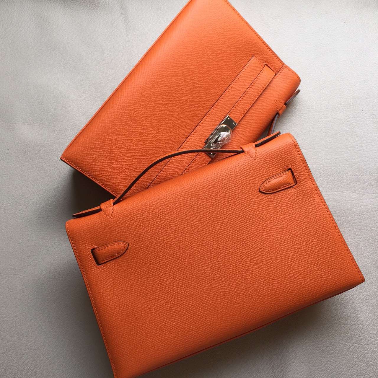 Discount Hermes Epsom Leather Minikelly Clutch Bag 22cm in  93 Orange