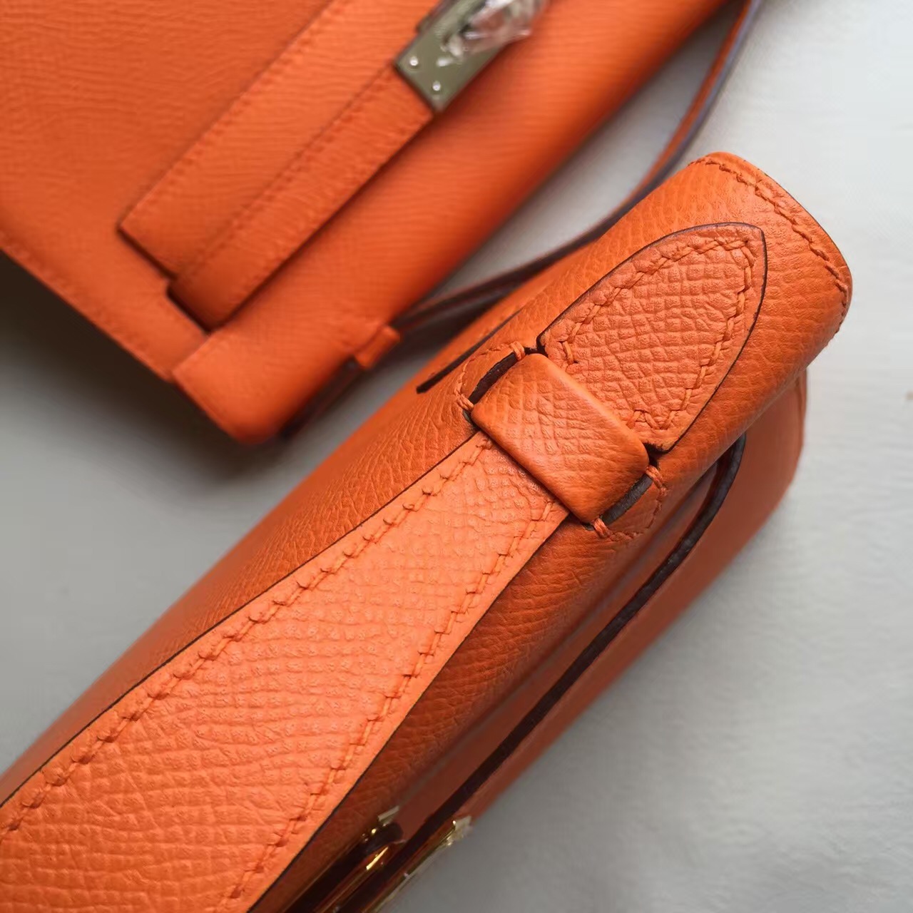 Discount Hermes Epsom Leather Minikelly Clutch Bag 22cm in  93 Orange
