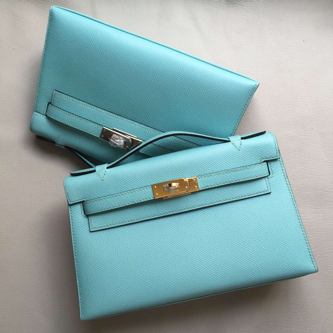 Wholesale Hermes 3P Blue Attol Epsom Calf Leather Minikelly22cm Clutch