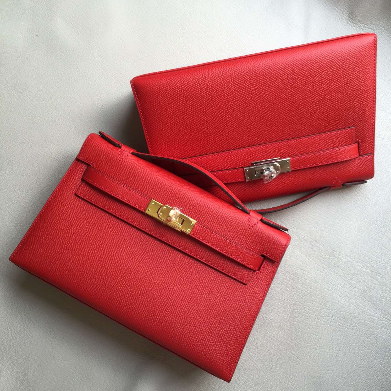 Discount Hermes Q5 Rouge Casaque Epsom Calf Leather Minikelly Clutch Bag 22CM