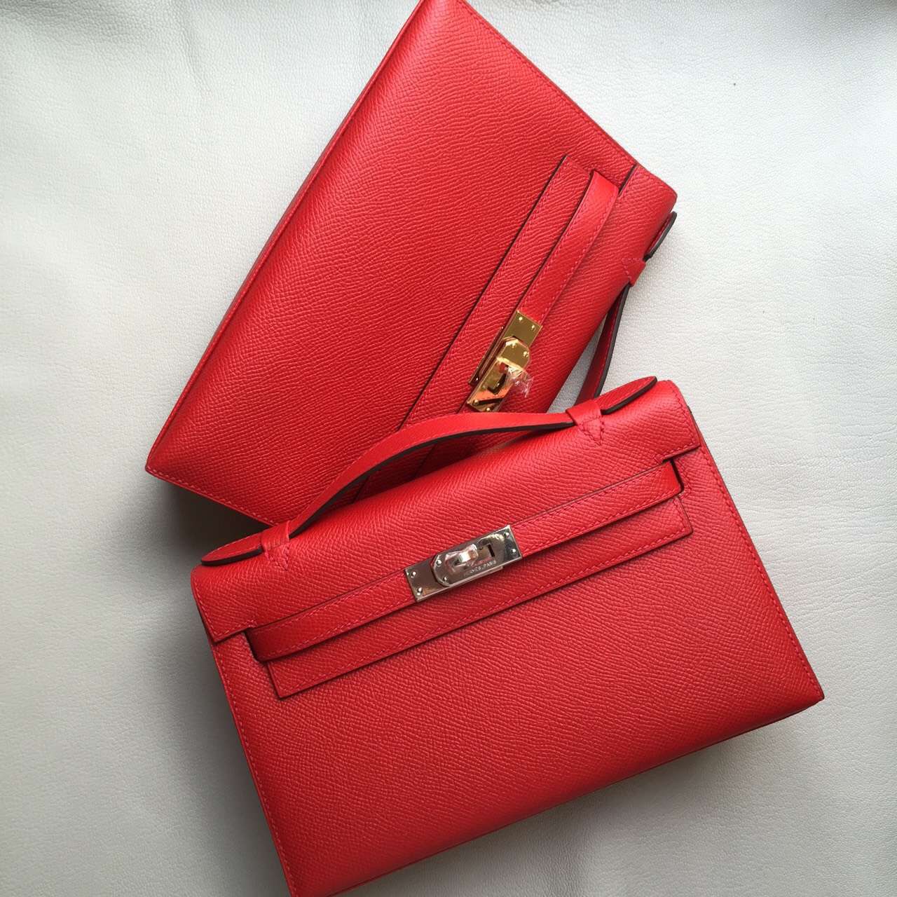 Discount Hermes Q5 Rouge Casaque Epsom Calf Leather Minikelly Clutch Bag 22CM
