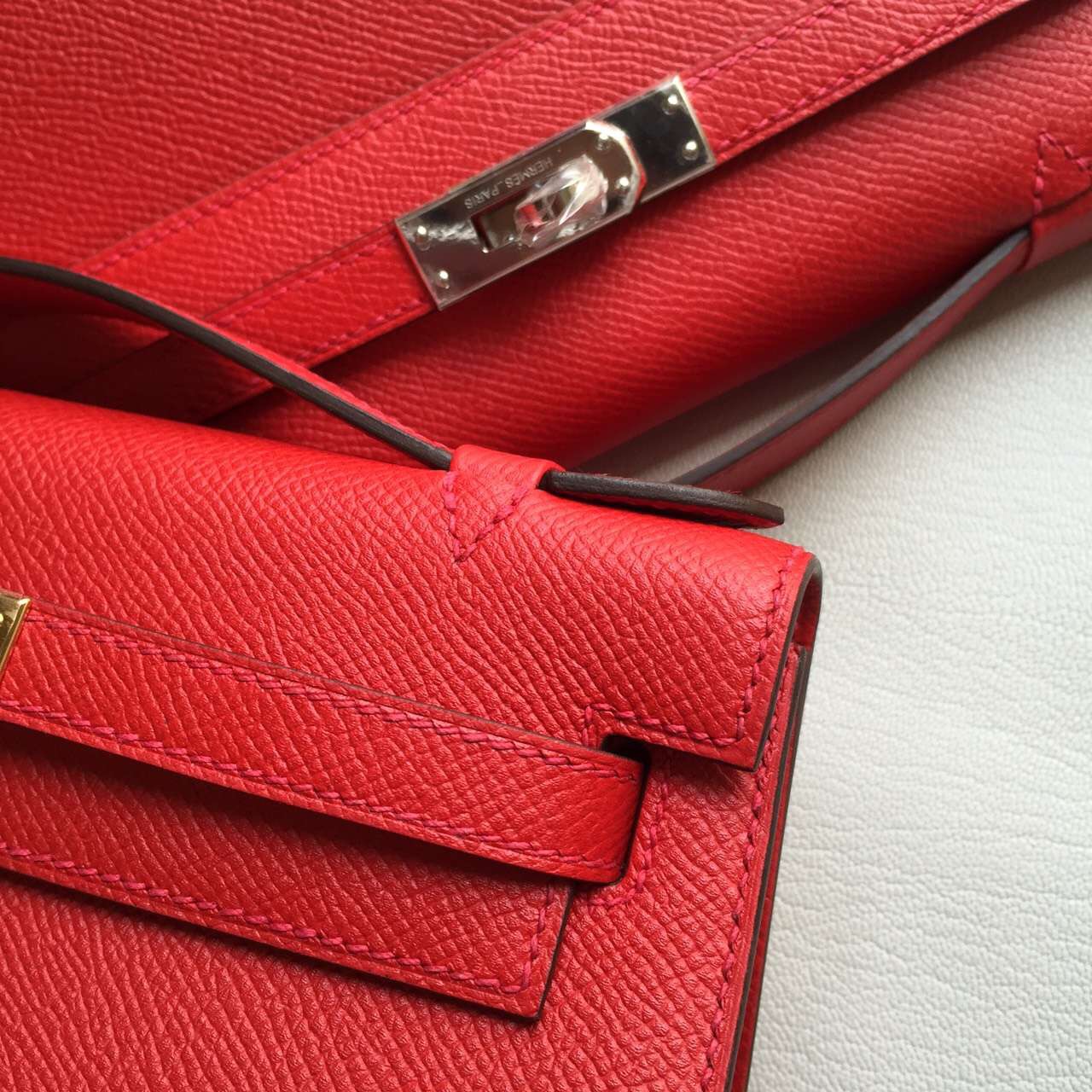 Discount Hermes Q5 Rouge Casaque Epsom Calf Leather Minikelly Clutch Bag 22CM