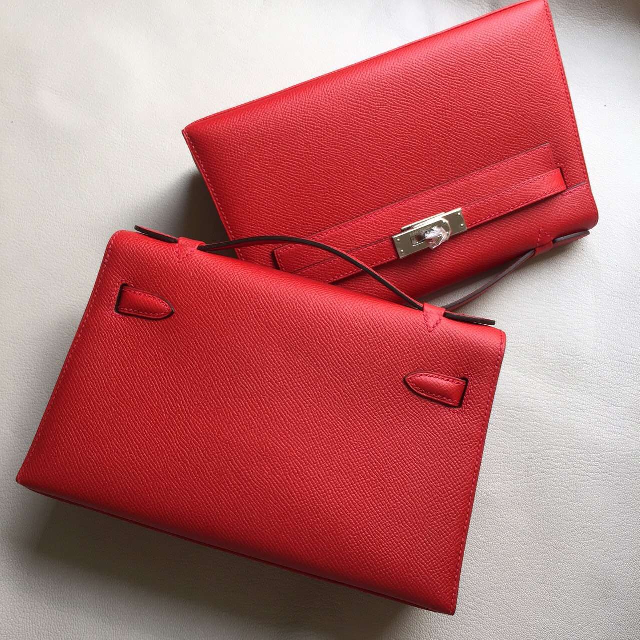 Discount Hermes Q5 Rouge Casaque Epsom Calf Leather Minikelly Clutch Bag 22CM
