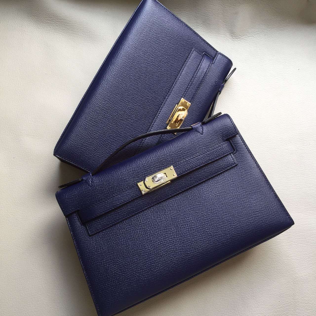 On Line Hermes 73 Blue Saphir Epsom Leather Minikelly Pochette Bag22cm