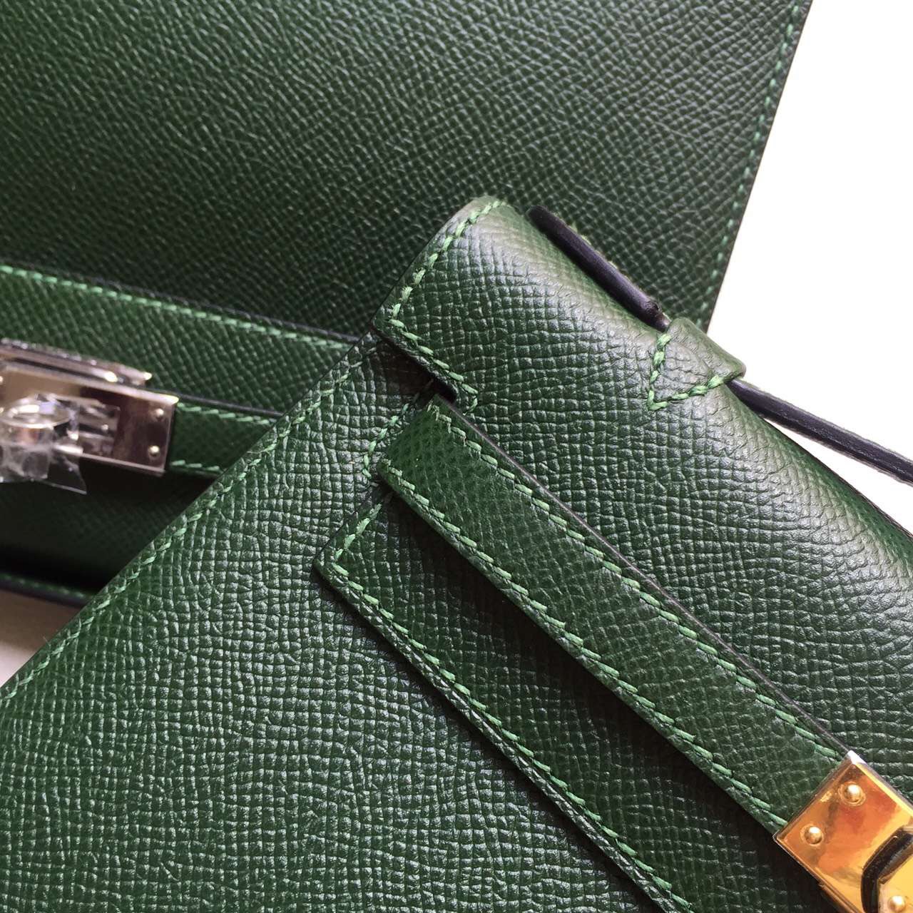 Wholesale Hermes Minikelly Clutch Bag 2Q English Green Epsom Calf Leather