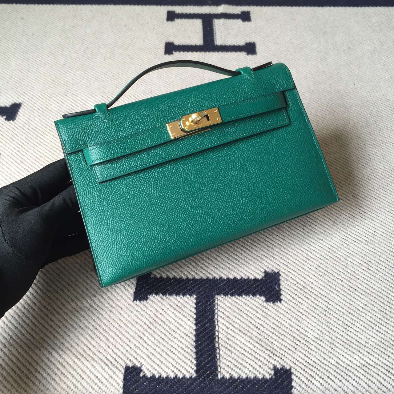 Discount Hermes Minikelly Pochette22CM Bag Z6 Malachite Green Epsom Leather
