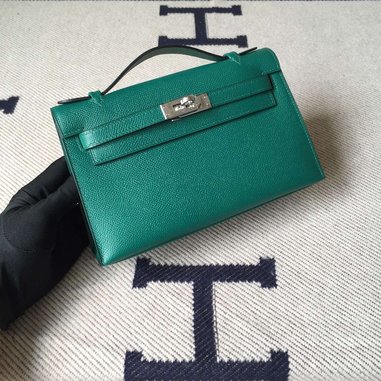 Discount Hermes Minikelly Pochette22CM Bag Z6 Malachite Green Epsom Leather
