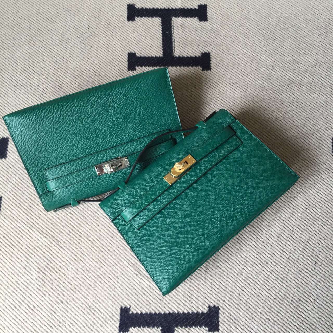 Discount Hermes Minikelly Pochette22CM Bag Z6 Malachite Green Epsom Leather