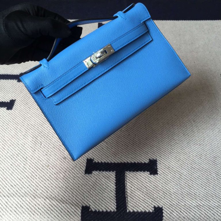 On Hermes 2T Blue Paradise Epsom Leather Minikelly Clutch Bag  22CM