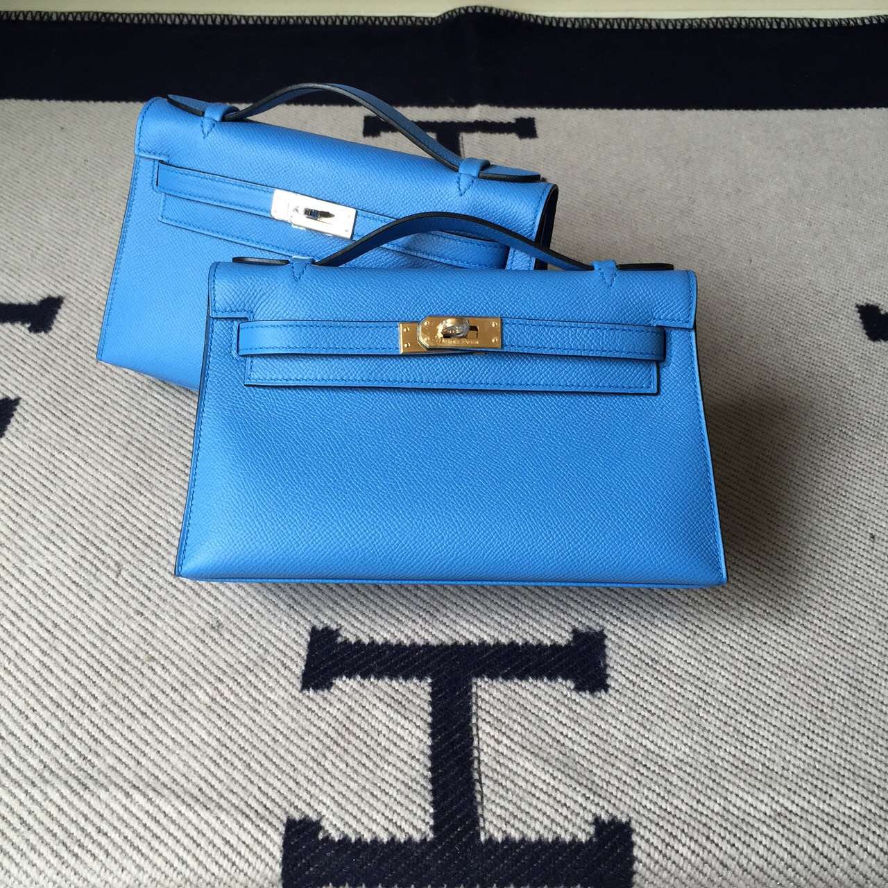 On Sale Hermes 2T Blue Paradise Epsom Leather Minikelly Clutch Bag 22CM