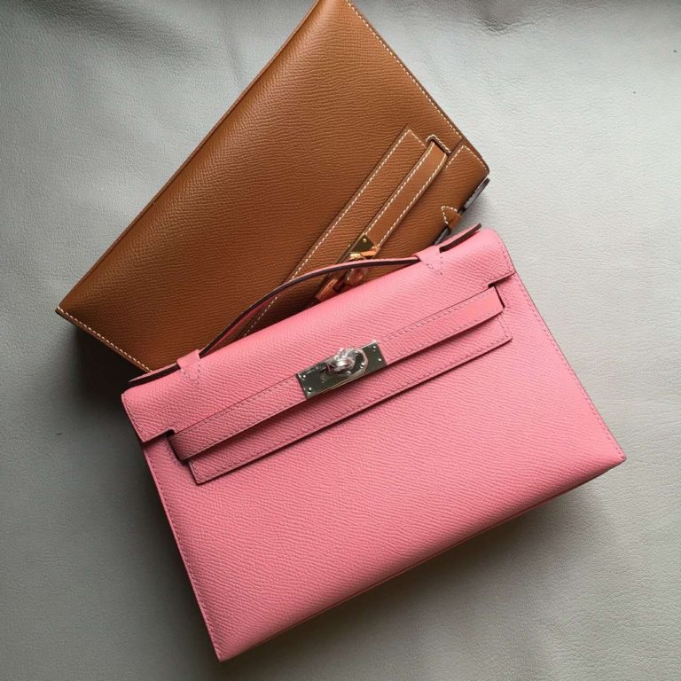Hand Stitching Hermes Epsom Leather Minikelly Bag 22CM 1Q Rose Confetti