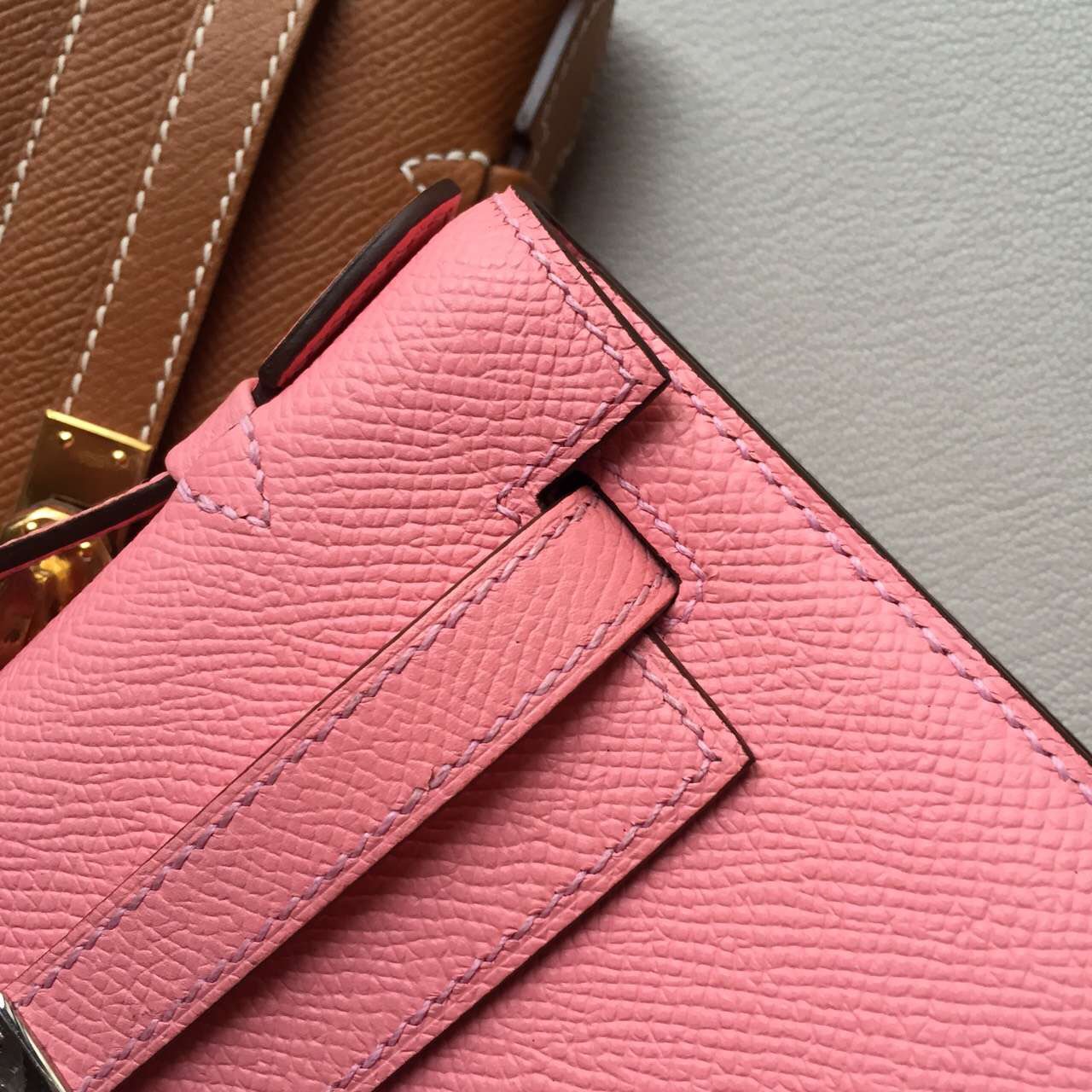 Hand Stitching Hermes Epsom Leather Minikelly Bag22CM 1Q Rose Confetti