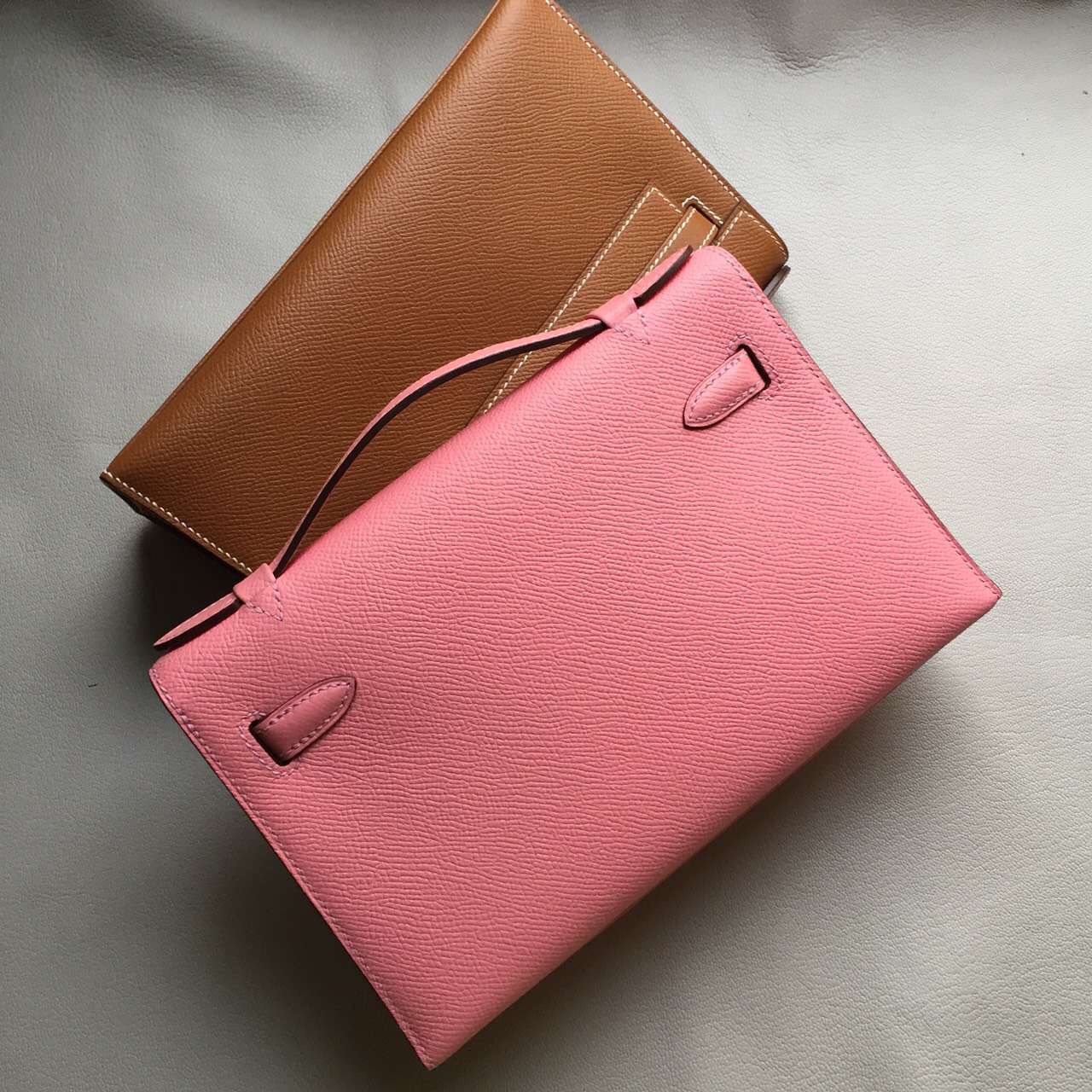 Hand Stitching Hermes Epsom Leather Minikelly Bag22CM 1Q Rose Confetti