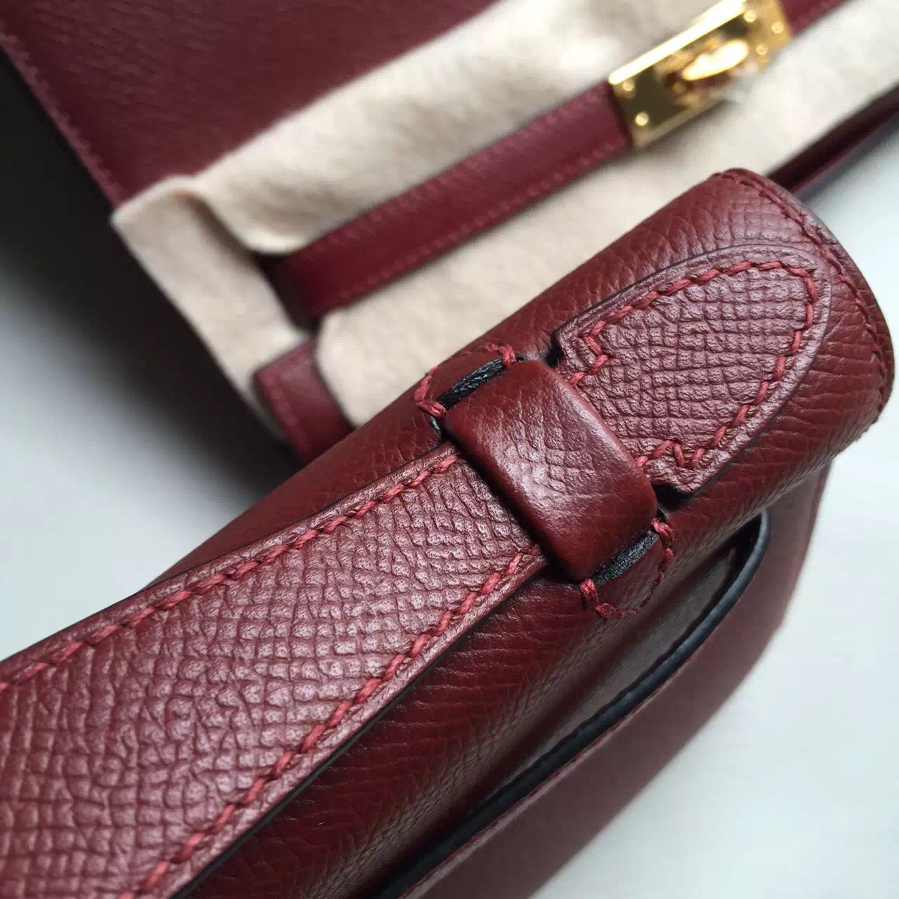 Hand Stitching Hermes Rouge Hermes Epsom Leather Minikelly Pochette 22CM