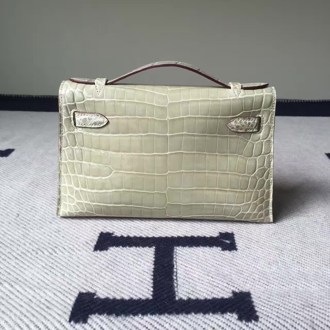 Wholesale Hermes Minikelly Clutch Bag 22cm 8L Beton White Crocodile Leather