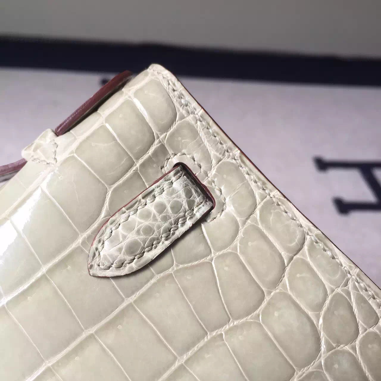 Wholesale Hermes Minikelly Clutch Bag 22cm 8L Beton White Crocodile Leather
