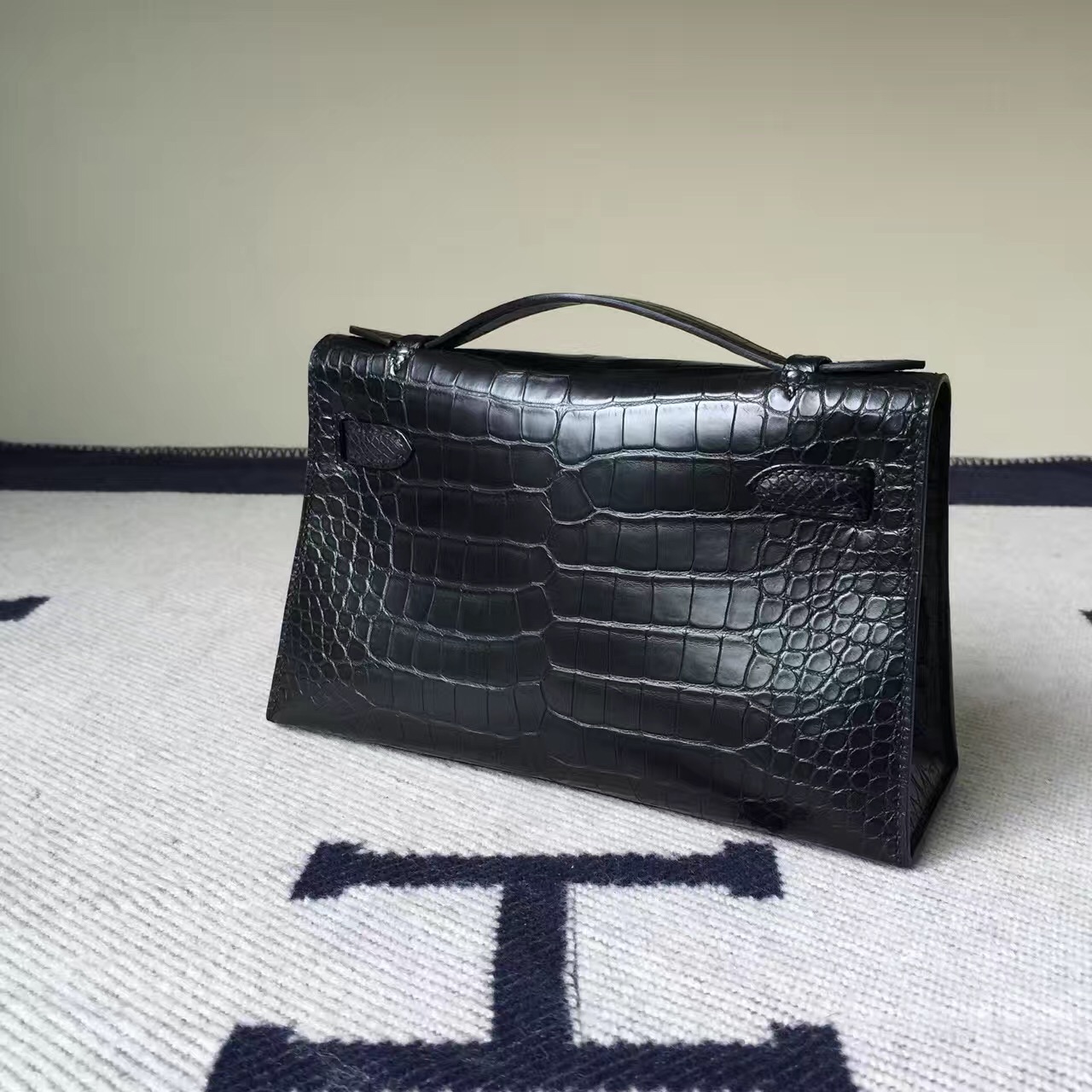 Wholesale Hermes CK89 Black Crocodile Matt Leather Minikelly Clutch Bag 22CM