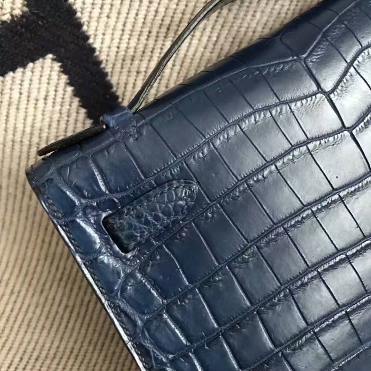 High Quality Hermes Crocodile Matt Leather Minikelly22cm Handbag in 73 Blue Saphir