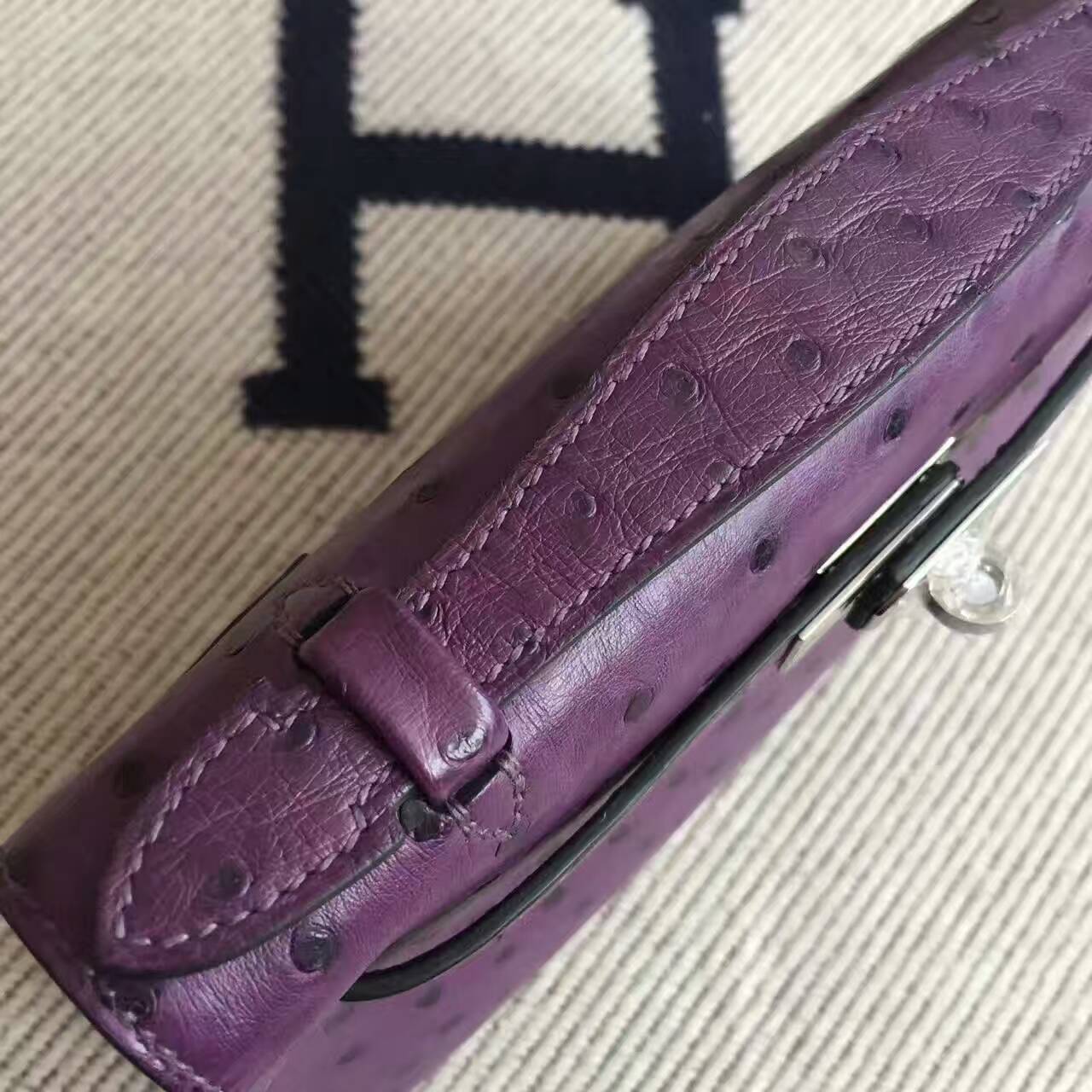Discount Hermes Ostrich Leather Minikelly Pochette 22CM in 9W Violet